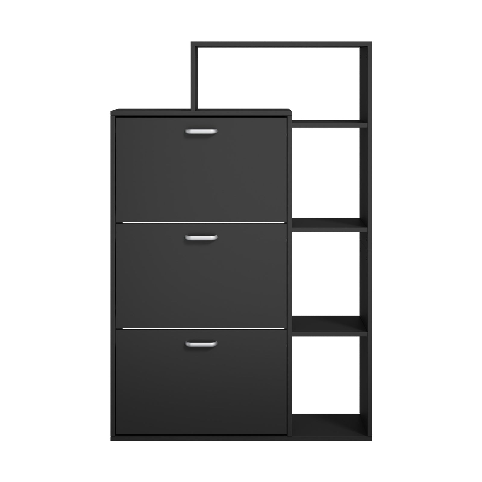 Oikiture Shoe Cabinet Storage 3 Doors Shoes Rack Display Wooden Shelves Black - Sunyee