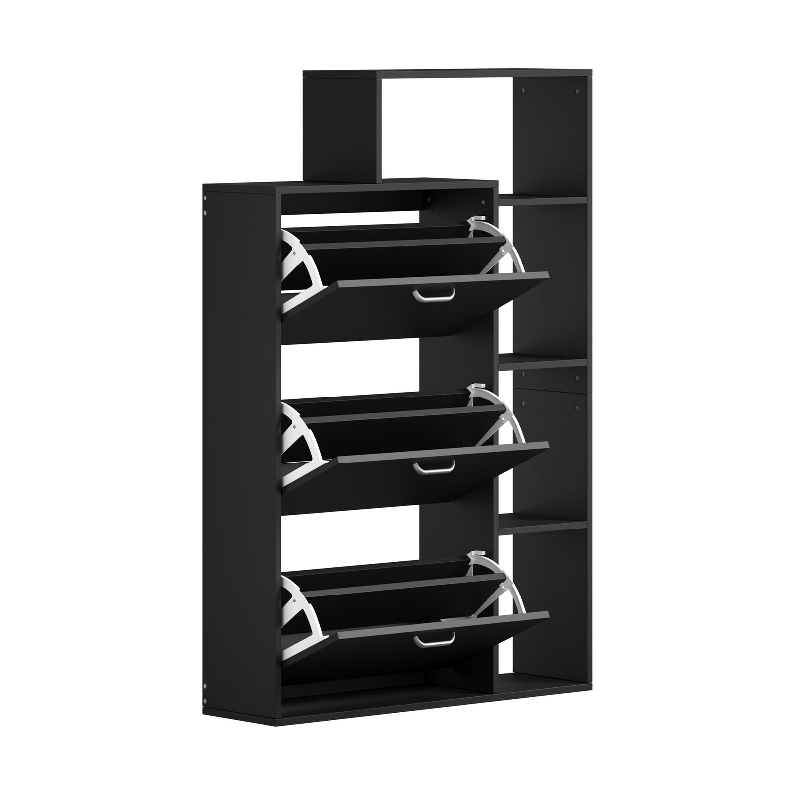 Oikiture Shoe Cabinet Storage 3 Doors Shoes Rack Display Wooden Shelves Black - Sunyee