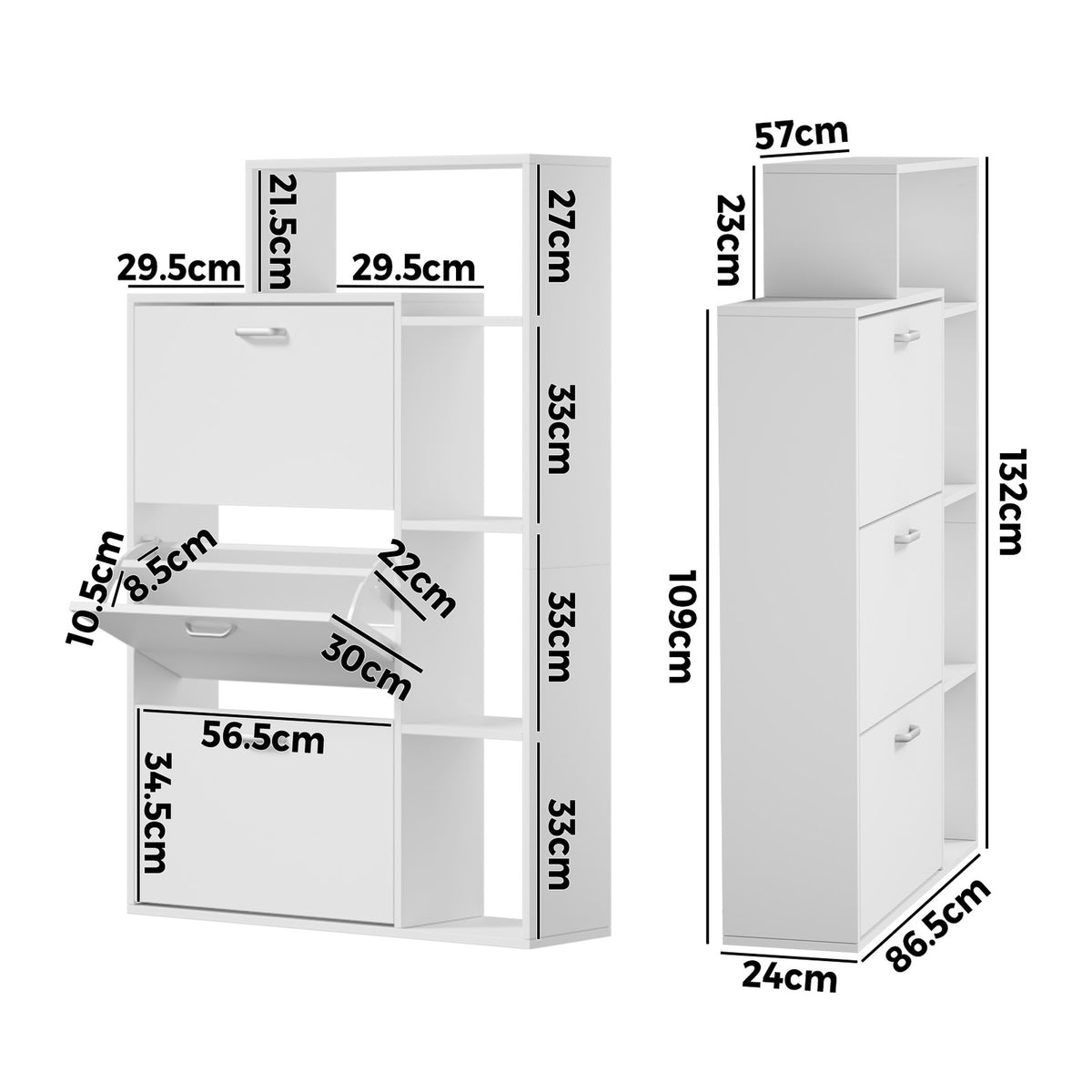 Oikiture Shoe Cabinet Storage 3 Doors Shoes Rack Display Wooden Shelves White - Sunyee