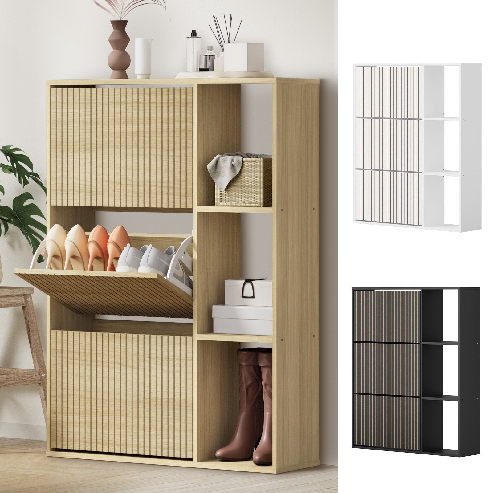 Oikiture Shoe Rack Storage Cabinet with Display Shelves Organiser 30 Pairs - Sunyee