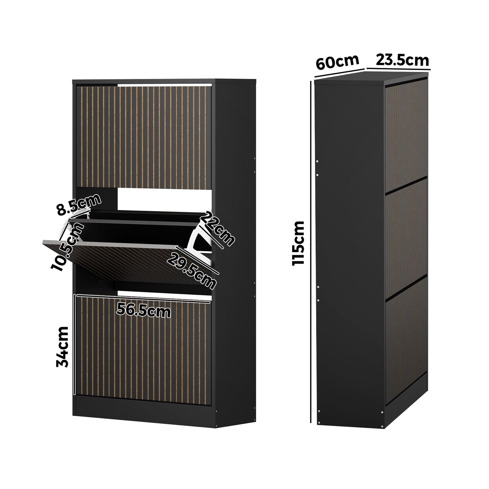 Oikiture Shoe Rack Storage Cabinet Organiser Drawers 3 Doors Black - Sunyee