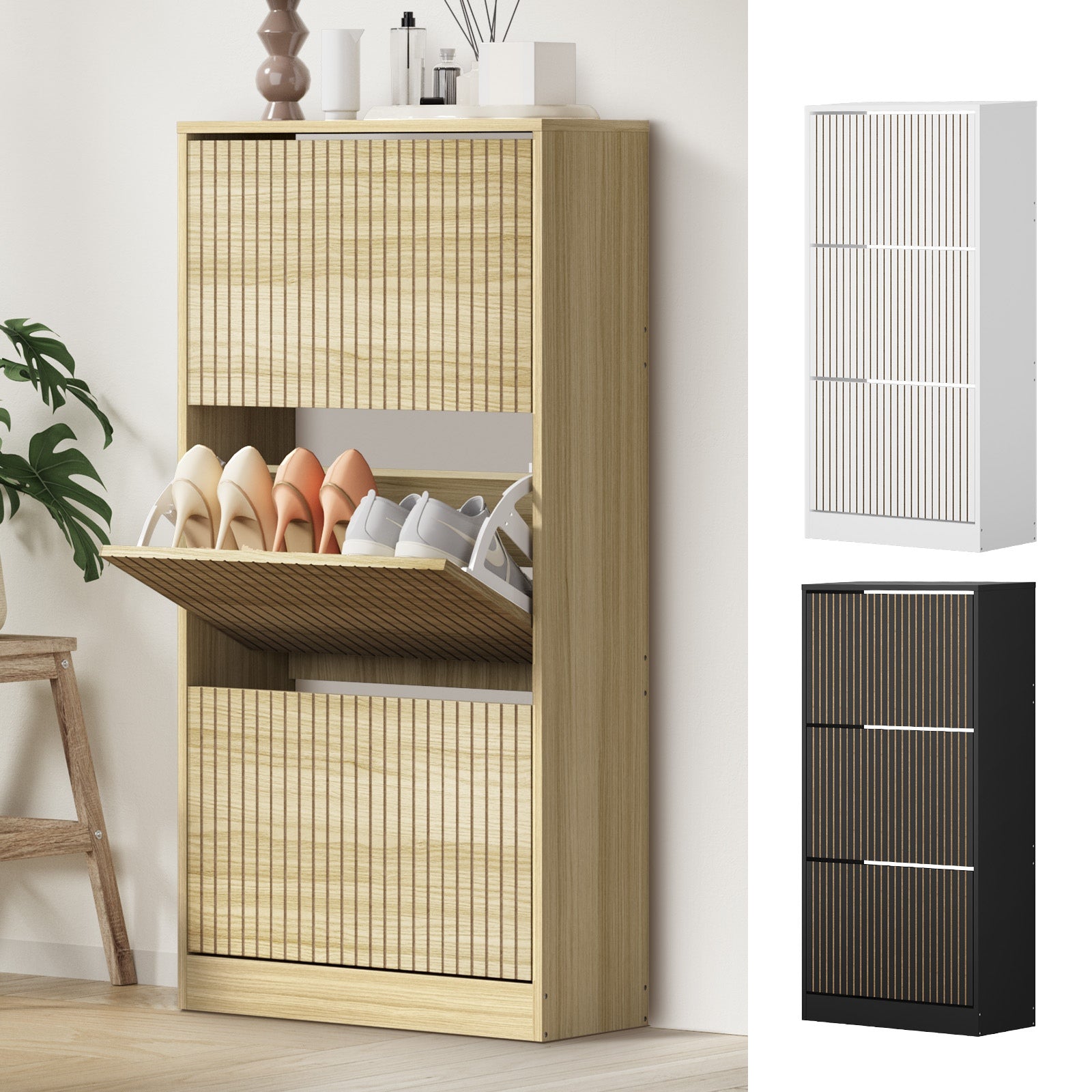 Oikiture Shoe Rack Storage Cabinet Organiser Drawers 3 Doors 30 Pairs - Sunyee