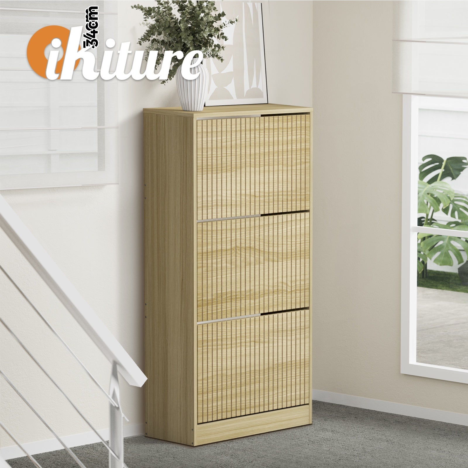 Oikiture Shoe Rack Storage Cabinet Organiser Drawers 3 Doors 30 Pairs - Sunyee