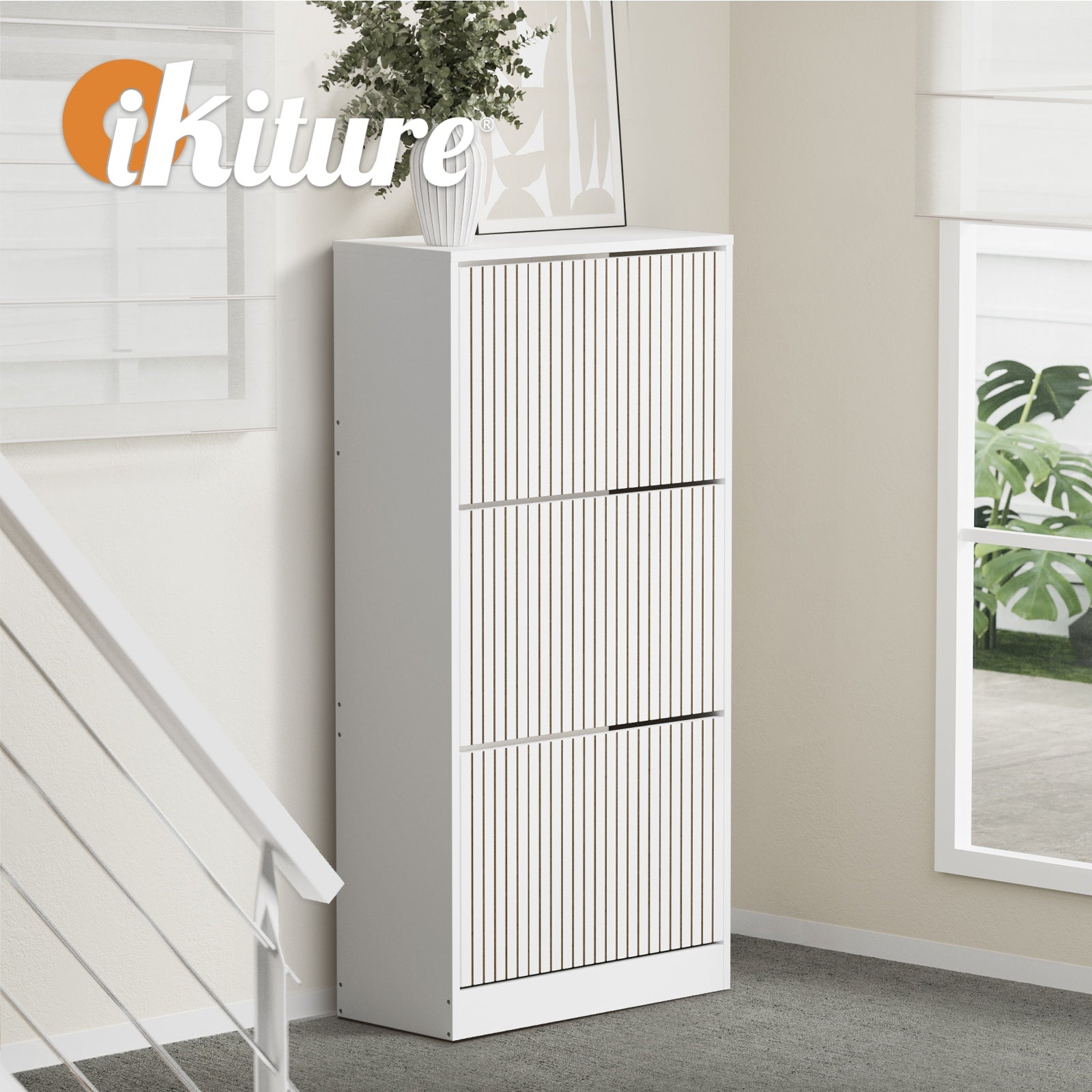 Oikiture Shoe Rack Storage Cabinet Organiser Drawers 3 Doors White - Sunyee