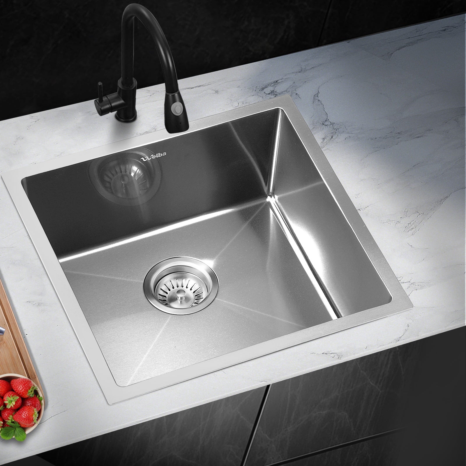 Welba Kitchen Sink Stainless Steel Bathroom Laundry Basin Single Silver 44X44CM - Sunyee