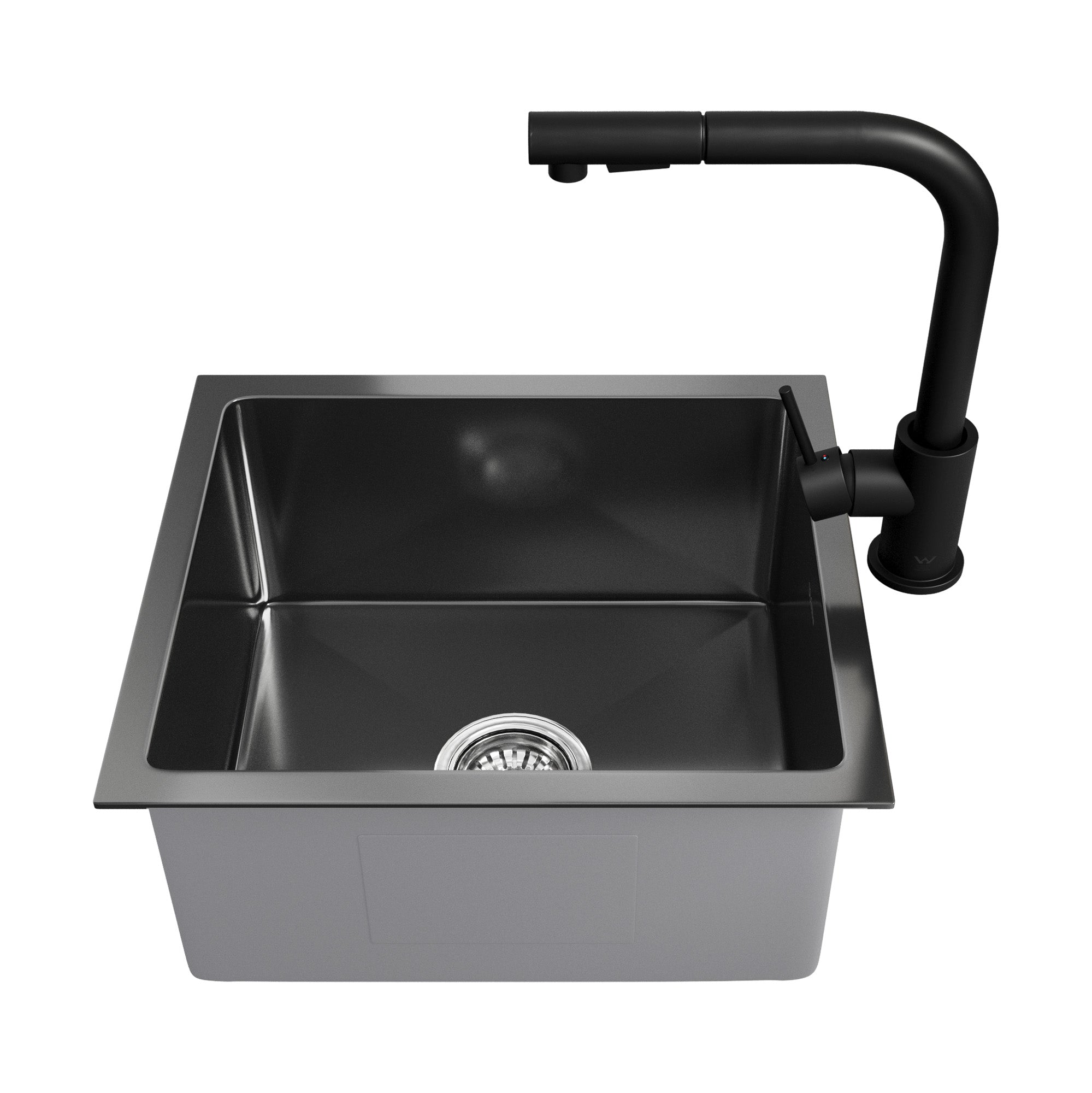 Welba Kitchen Sink 44X38CM With Pull Out Mixer Tap Stainless Steel Basin Black - Sunyee