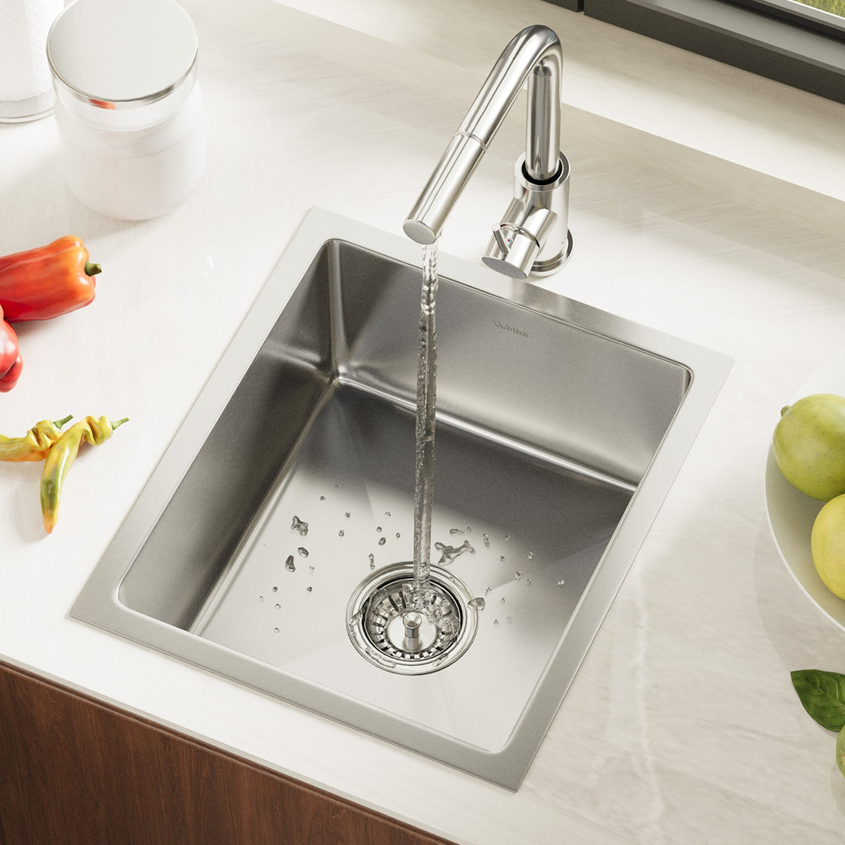 Welba Kitchen Sink 44X38CM With Pull Out Mixer Tap Stainless Steel Single Bowl - Sunyee