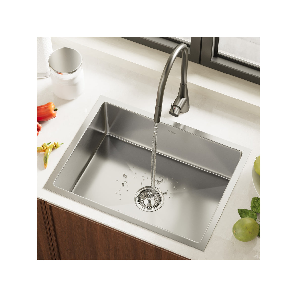 Welba Kitchen Sink 58X44CM With Pull Out Mixer Tap Stainless Steel Single Bowl - Sunyee