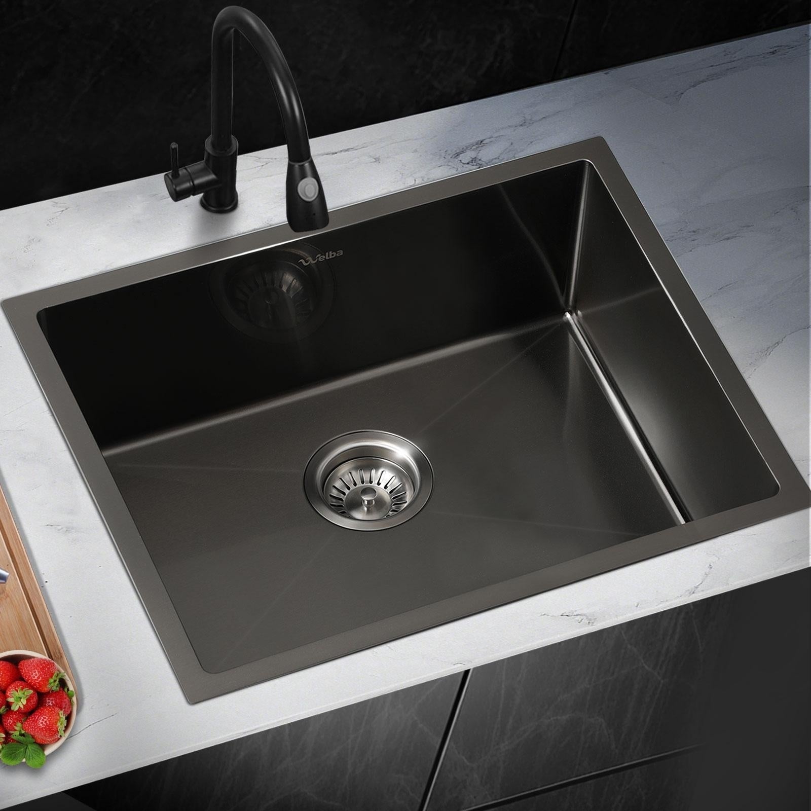 Welba Kitchen Sink Stainless Steel Single Double Bowl Basin With Waste Black - Sunyee