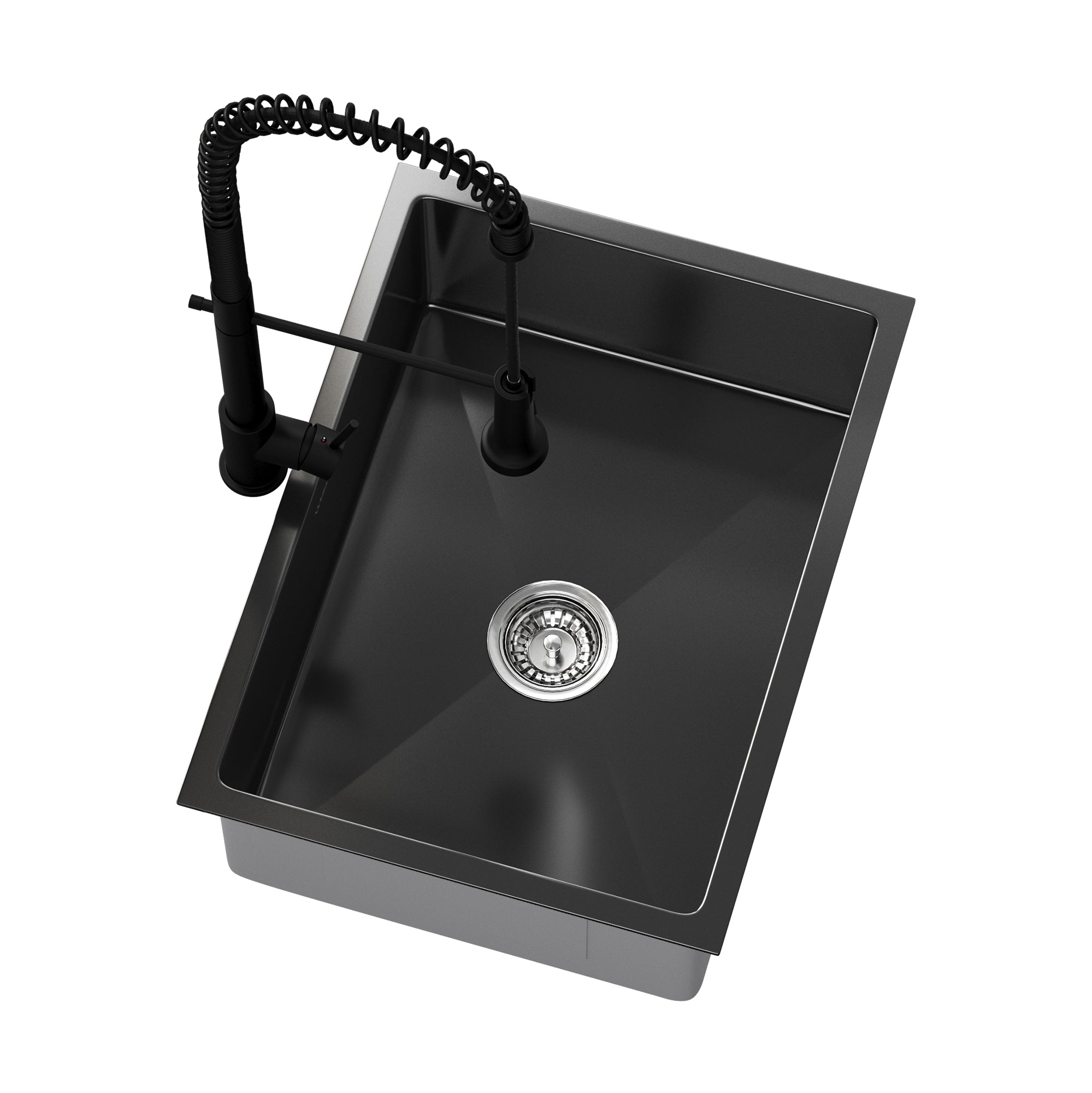 Welba Kitchen Sink 60X45CM With Pull Out Mixer Tap Stainless Steel Basin Black - Sunyee