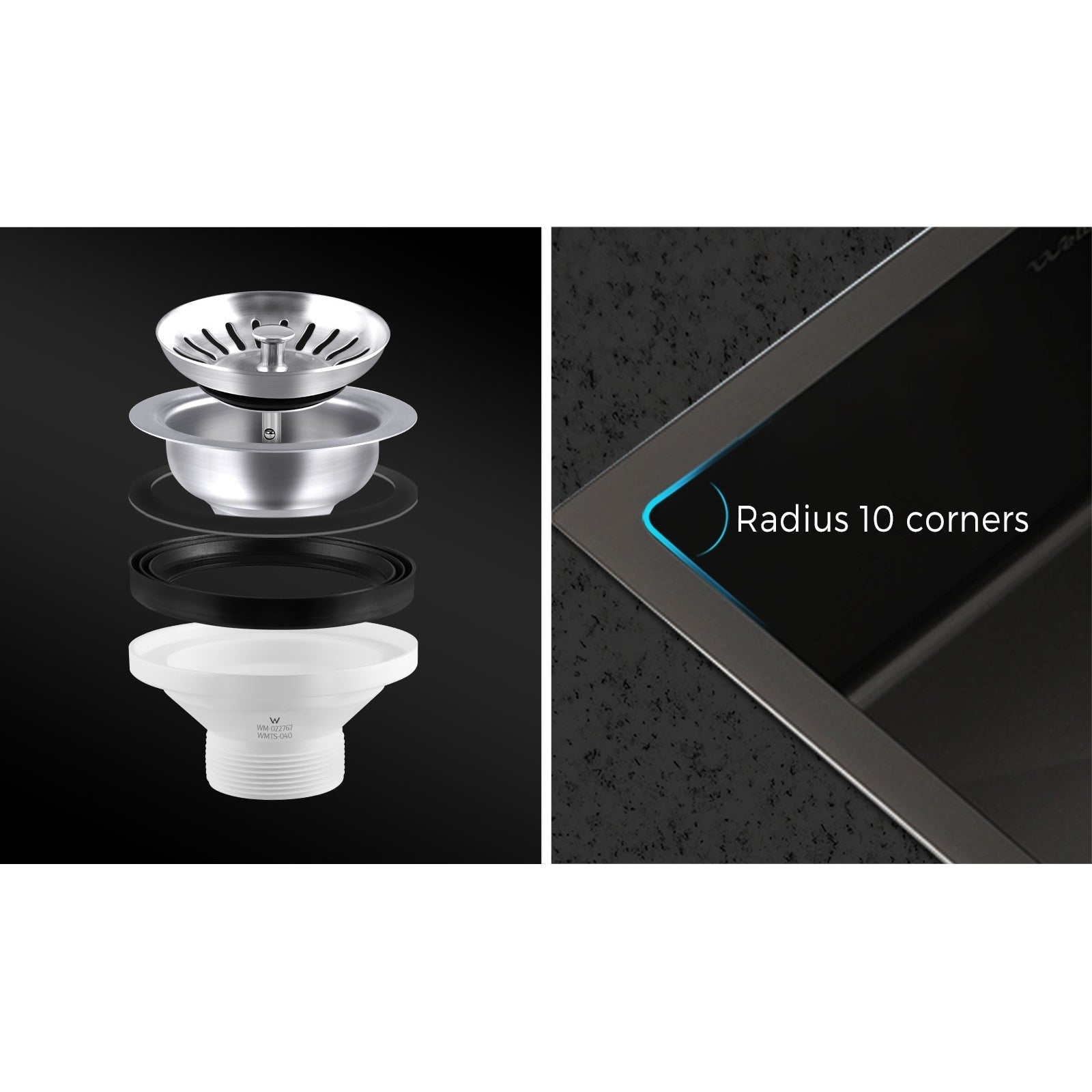 Welba Kitchen Sink Stainless Steel Basin Single Under/Top/Flush Mount 60X45CM - Sunyee