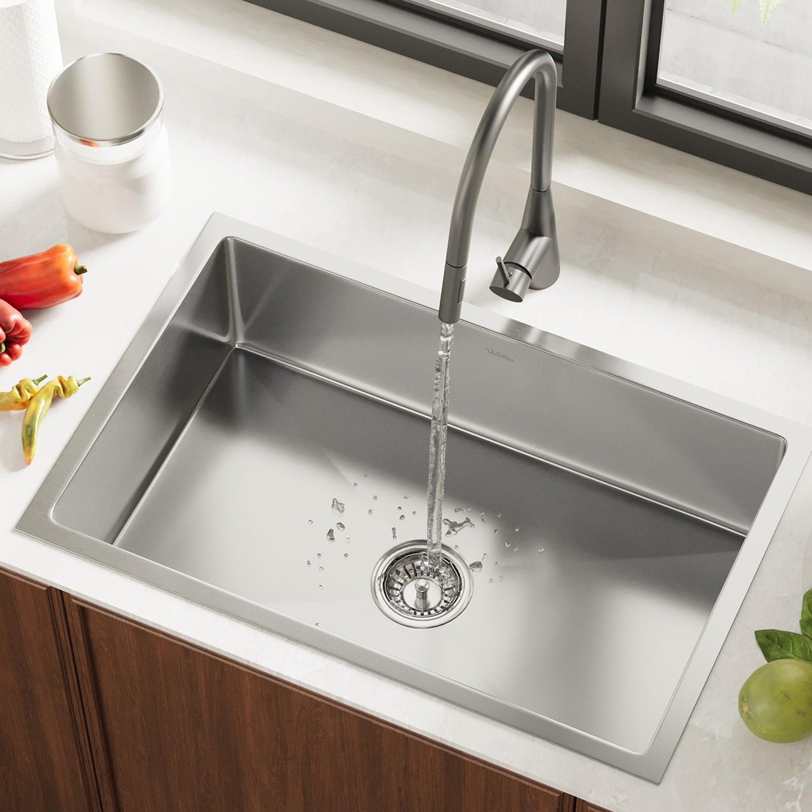 Welba Kitchen Sink 70X45CM With Pull Out Mixer Tap Stainless Steel Single Bowl - Sunyee