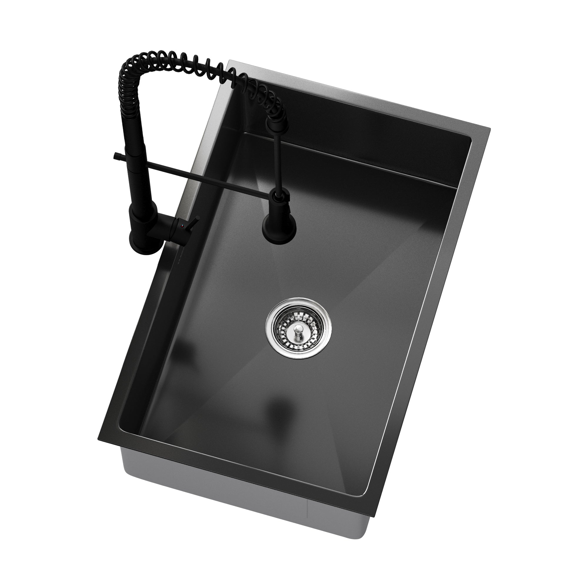 Welba Kitchen Sink 70X45CM With Pull Out Mixer Tap Stainless Steel Basin Black - Sunyee