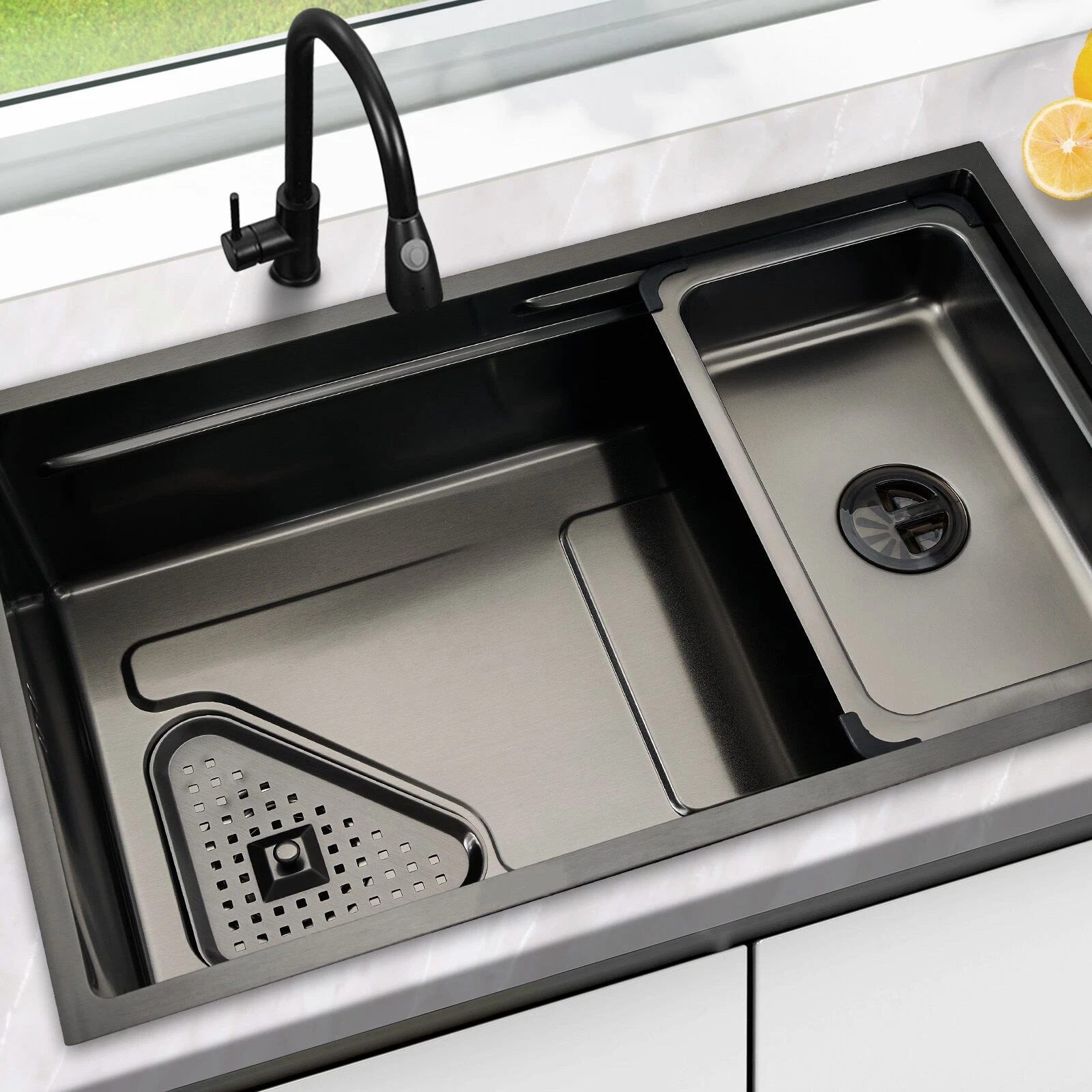 Welba Kitchen Sink 75X45CM Stainless Steel Single Bowl Basin With Waste Black - Sunyee