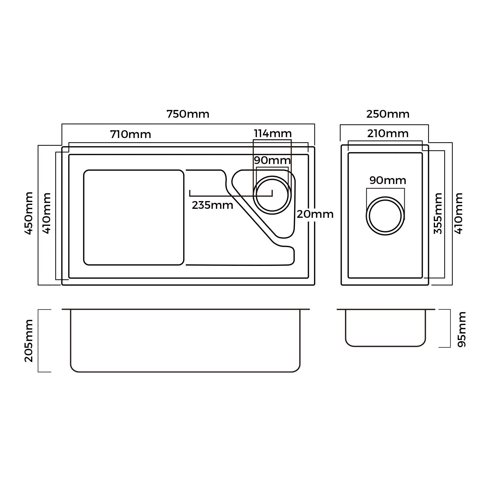 Welba Kitchen Sink 75X45CM Stainless Steel Single Bowl Basin With Waste Black - Sunyee