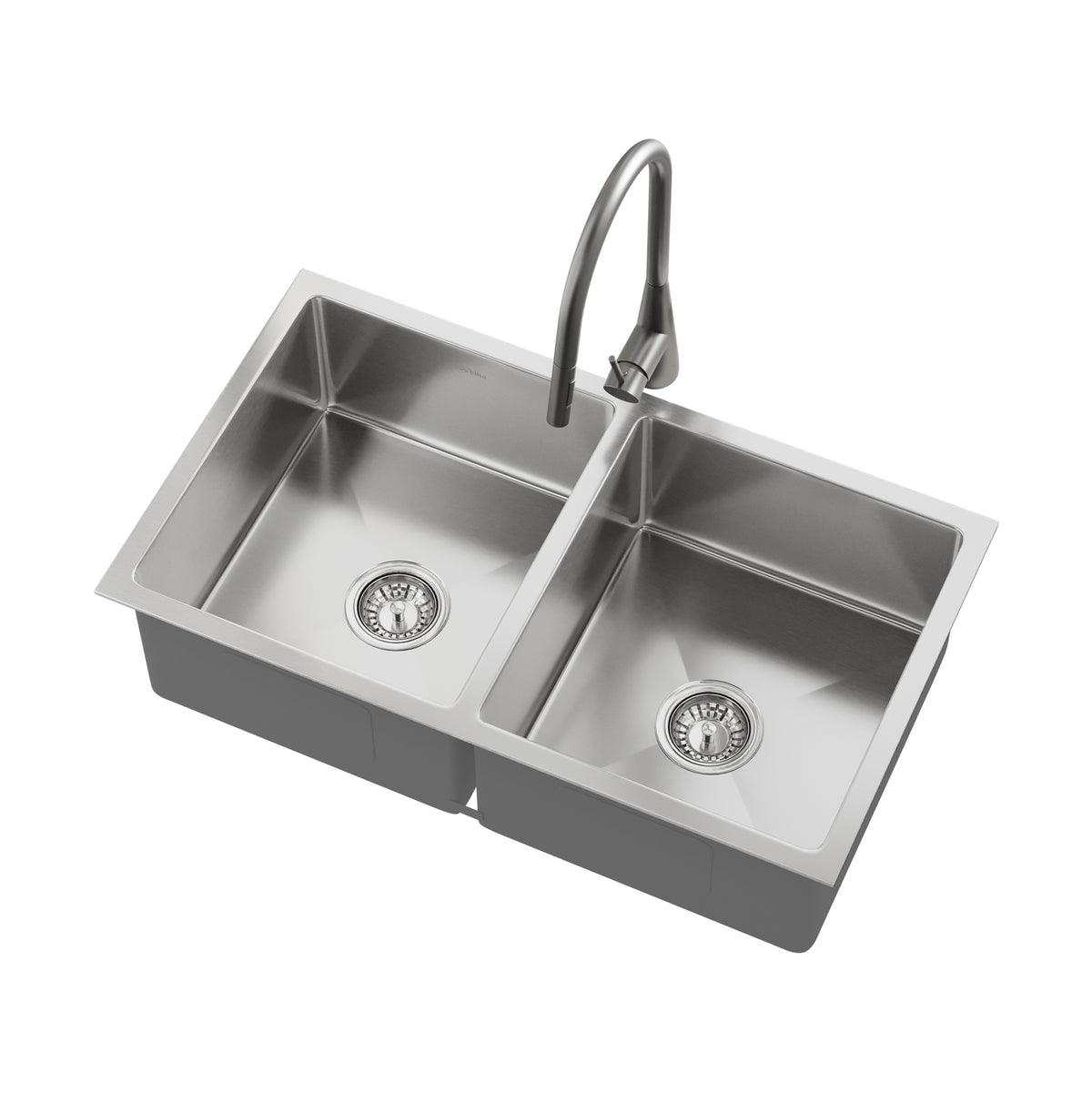 Welba Kitchen Sink 76X44CM With Pull Out Mixer Tap Stainless Steel Double Bowl - Sunyee