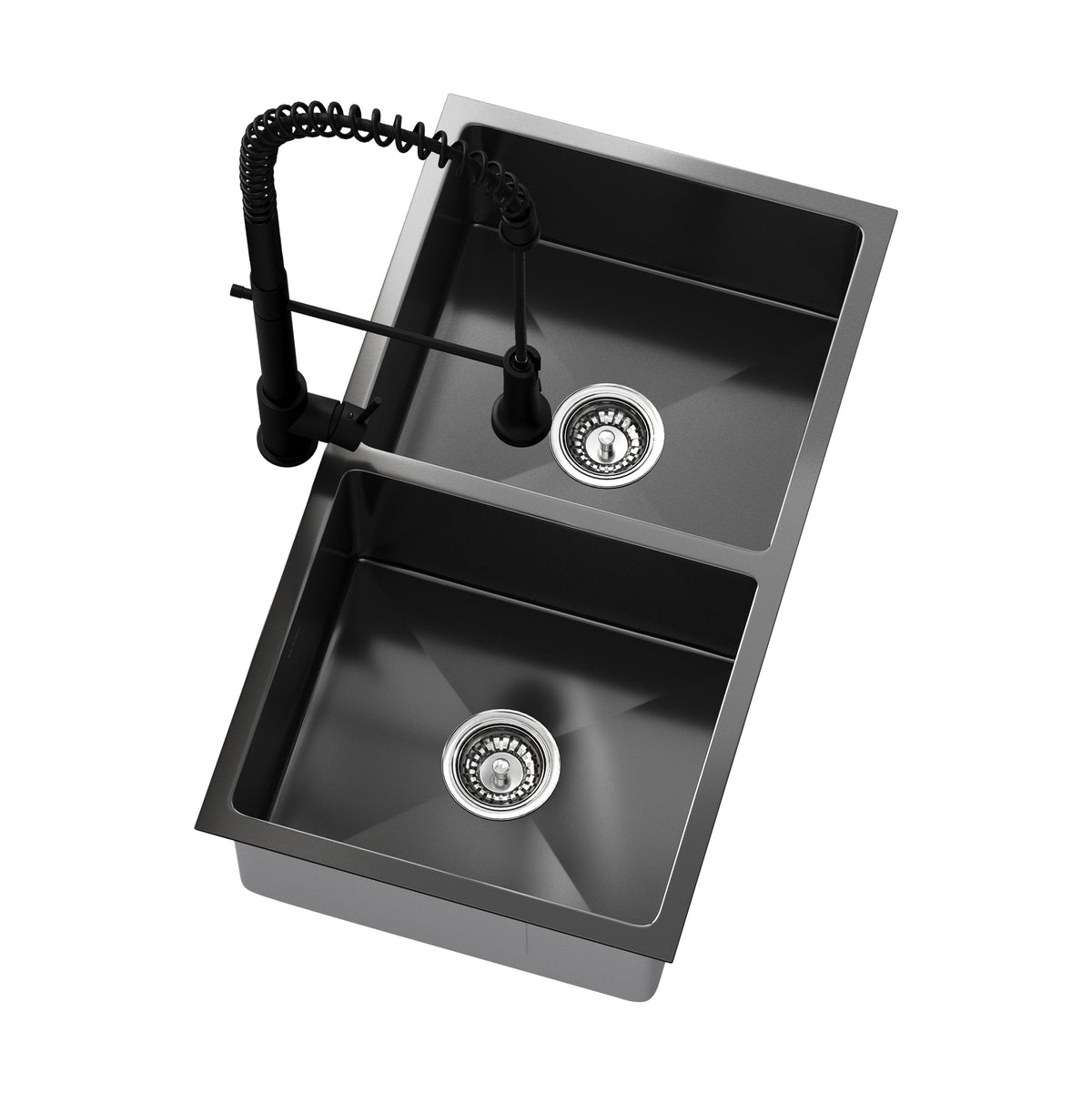 Welba Kitchen Sink 76X44CM With Pull Out Mixer Tap Stainless Steel Basin Black - Sunyee