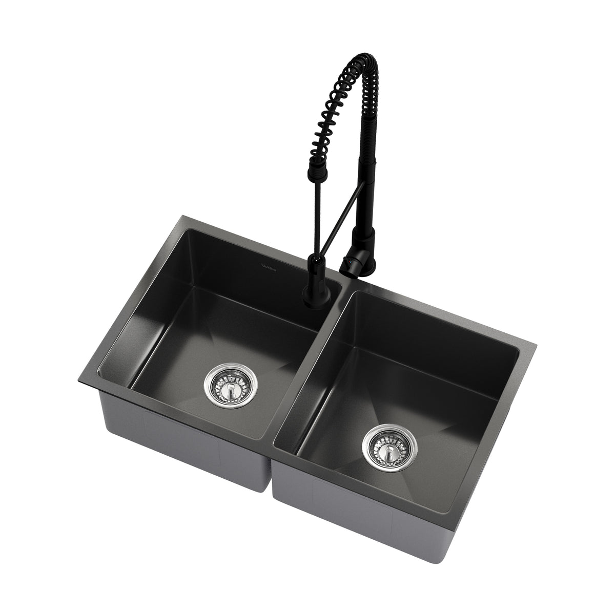 Welba Kitchen Sink 76X44CM With Pull Out Mixer Tap Stainless Steel Basin Black - Sunyee