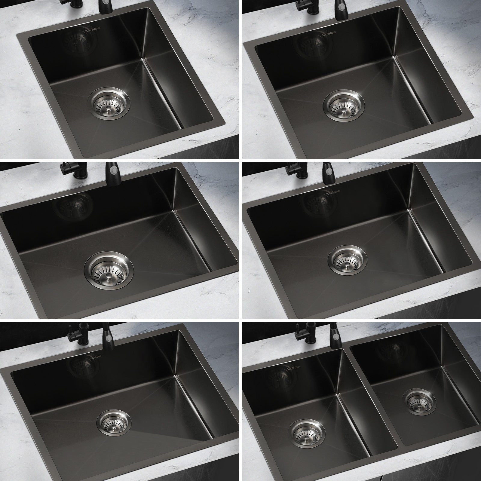 Welba Kitchen Sink Stainless Steel Single Double Bowl Basin With Waste Black - Sunyee