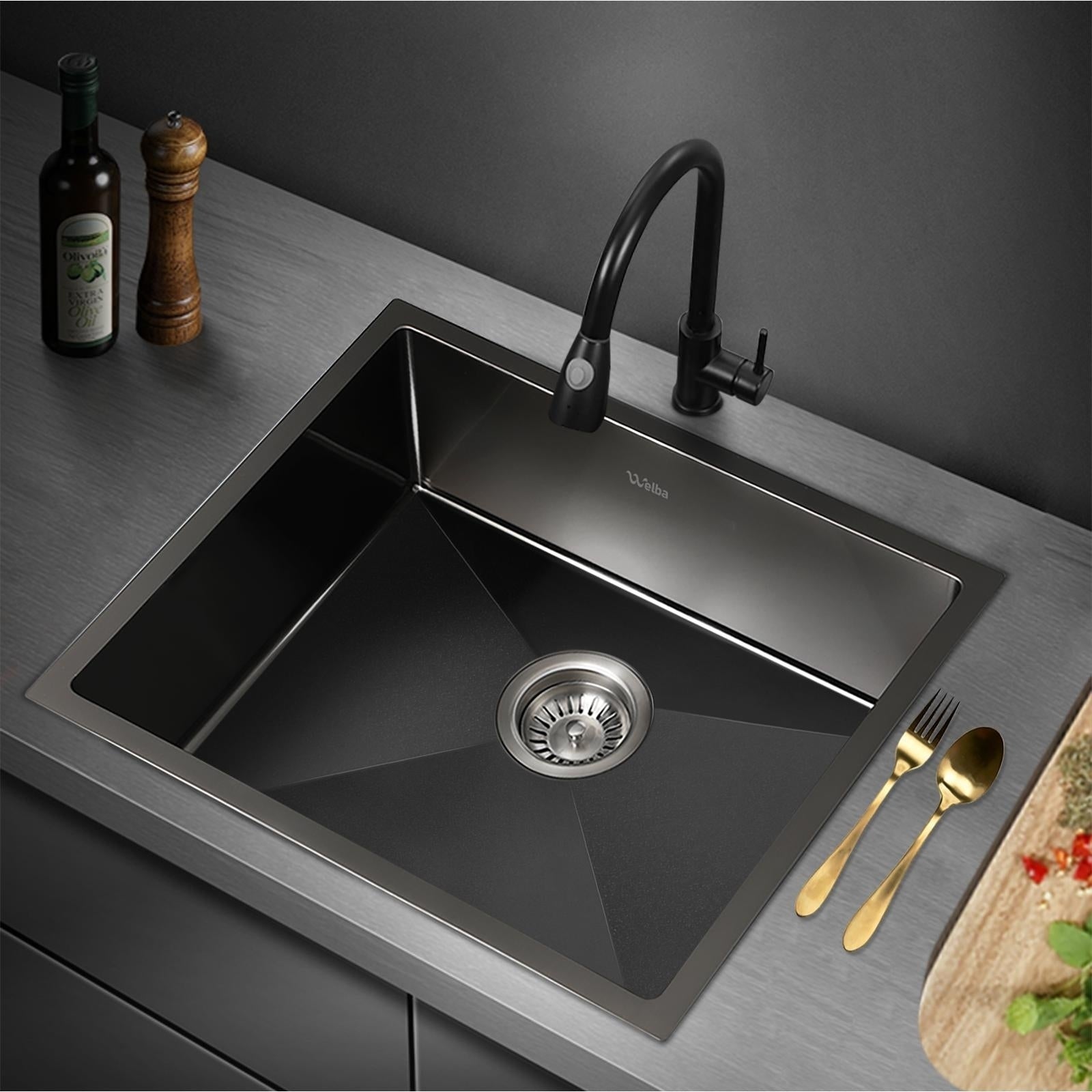Welba Kitchen Sink Stainless Steel Single Double Bowl Basin With Waste Black - Sunyee