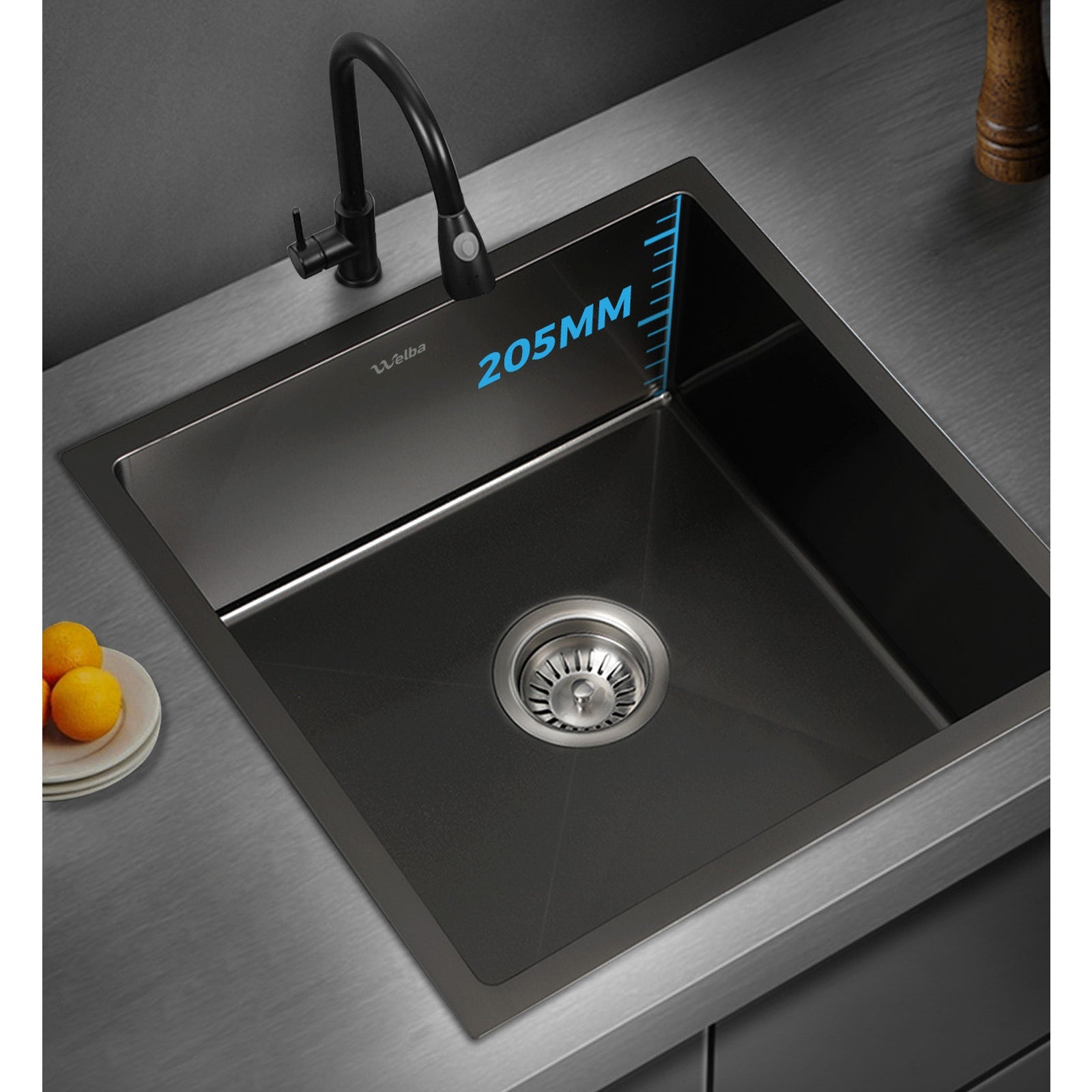 Welba Kitchen Sink Stainless Steel Single Double Bowl Basin With Waste Black - Sunyee