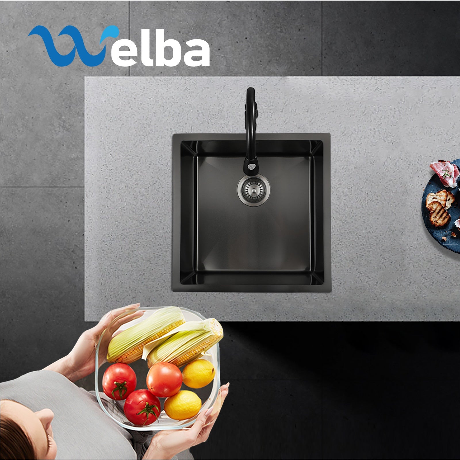 Welba Kitchen Sink Basin Stainless Steel Bathroom Laundry Single Double Bowl - Sunyee