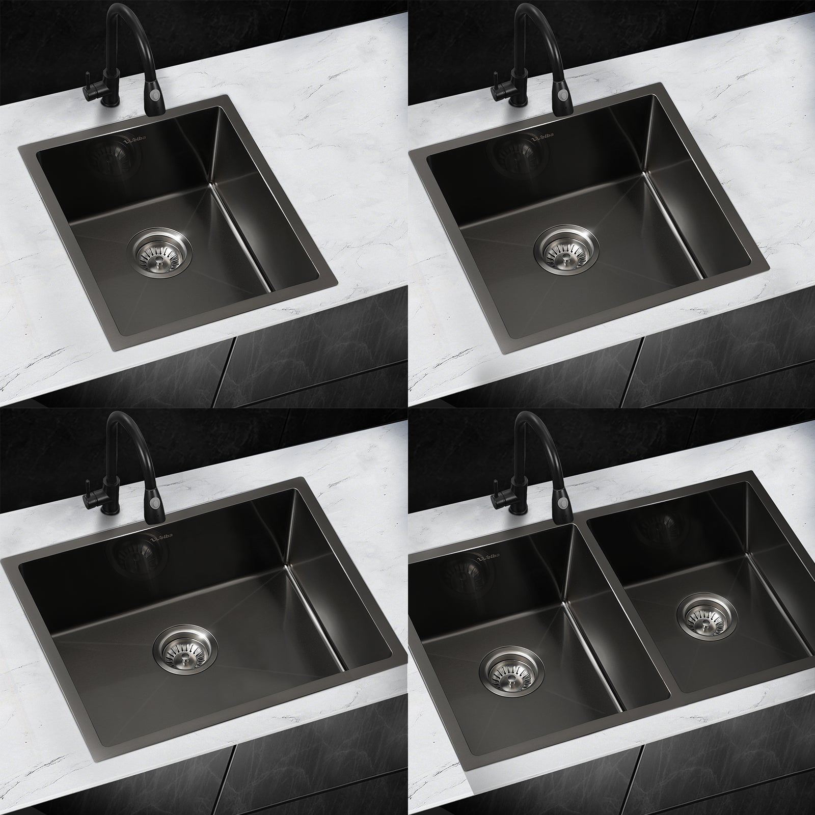 Welba Kitchen Sink Basin Stainless Steel Bathroom Laundry Single Double Bowl - Sunyee