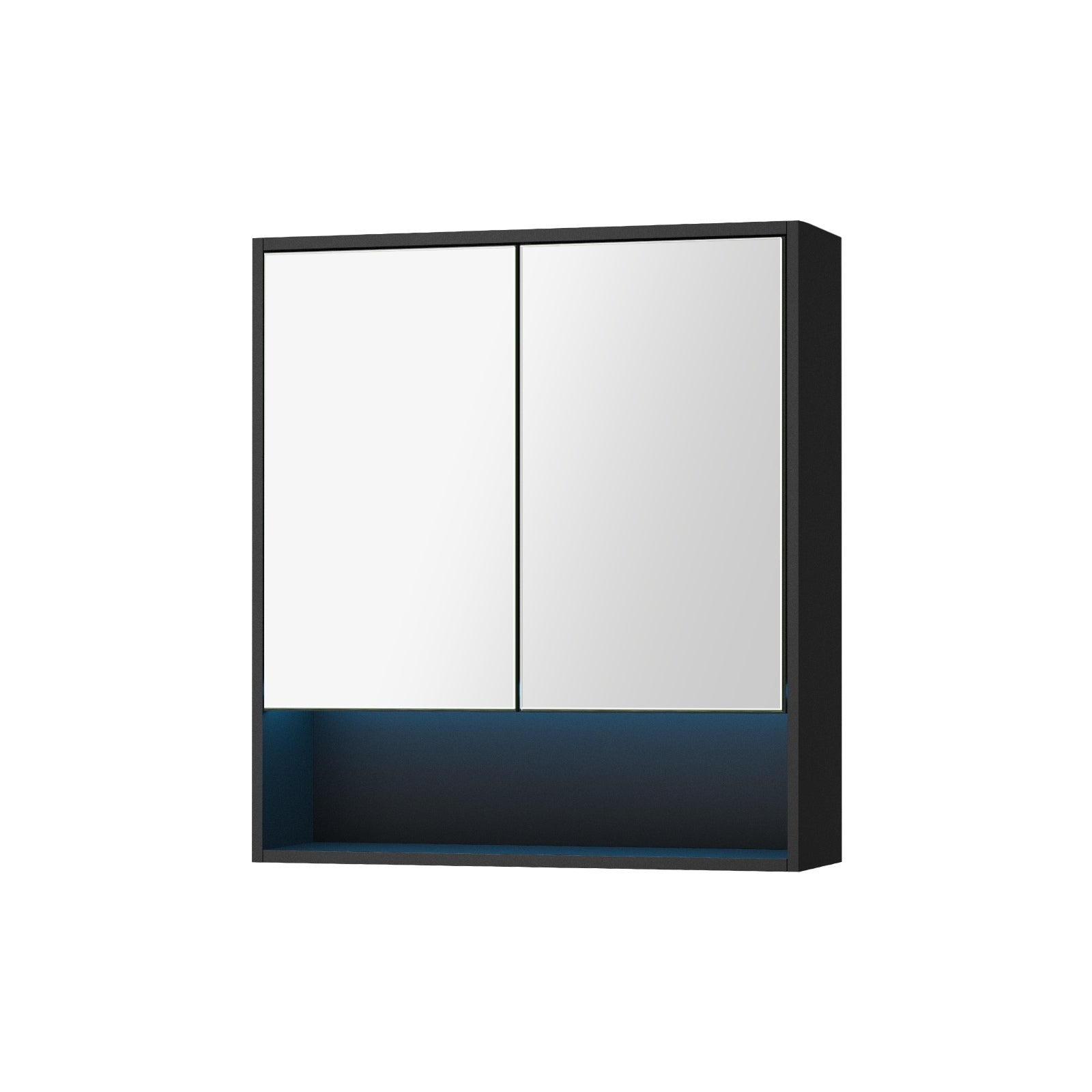 Welba Bathroom Mirror Cabinet LED Medicine Shaving Wall Storage 750x750mm Black - Sunyee