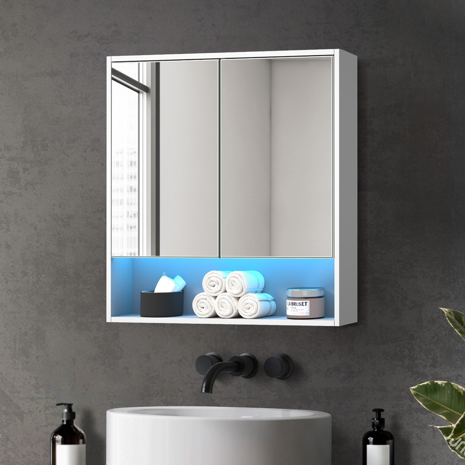 Welba Bathroom Mirror Cabinet LED Light Medicine Shaving Wall Storage 750x750mm - Sunyee