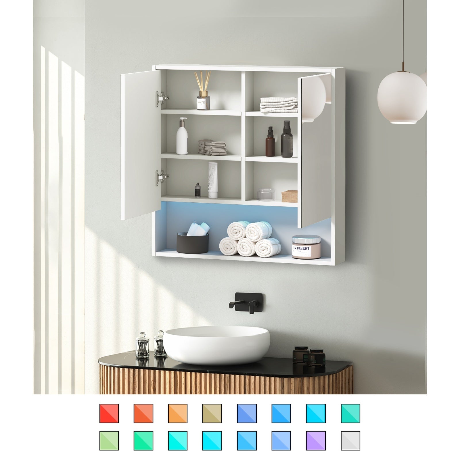 Welba Bathroom Mirror Cabinet LED Light Medicine Shaving Wall Storage 750x750mm - Sunyee