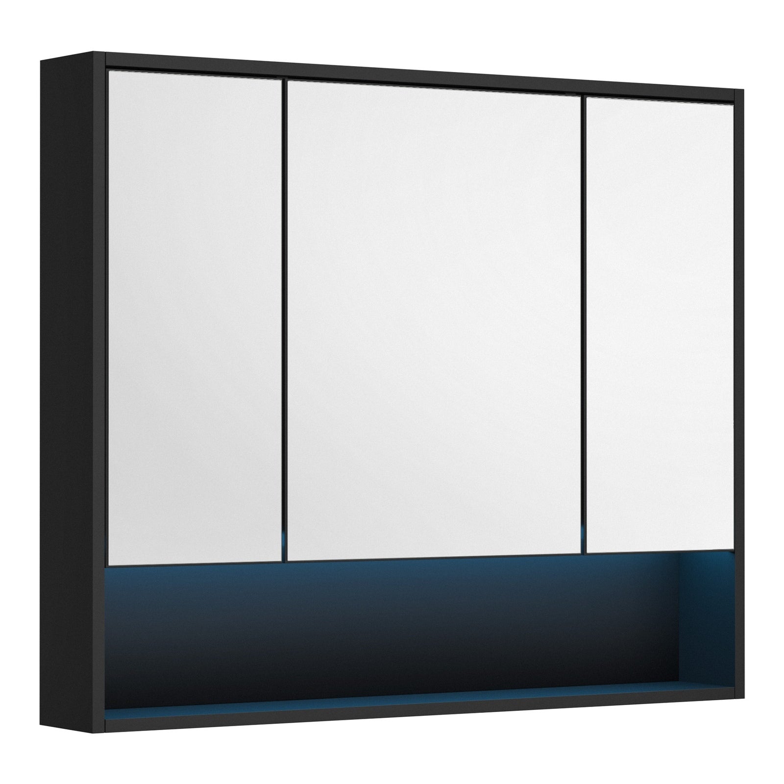 Welba Bathroom Mirror Cabinet LED Medicine Shaving Wall Storage 900x750mm Black - Sunyee