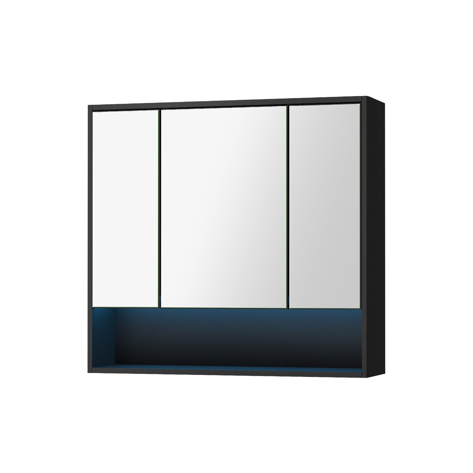 Welba Bathroom Mirror Cabinet LED Medicine Shaving Wall Storage 900x750mm Black - Sunyee