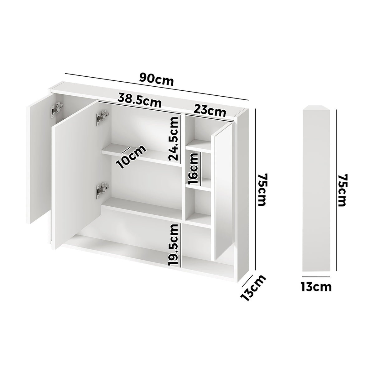 Welba Bathroom Mirror Cabinet LED Light Medicine Shaving Wall Storage 900x750mm - Sunyee