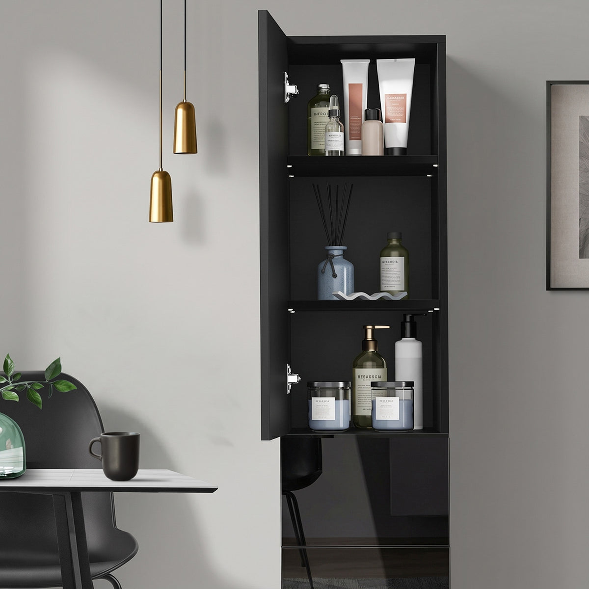 Oikiture Tall Bathroom Cabinet Storage Laundry Slim Toilet Floor Cupboard Black - Sunyee