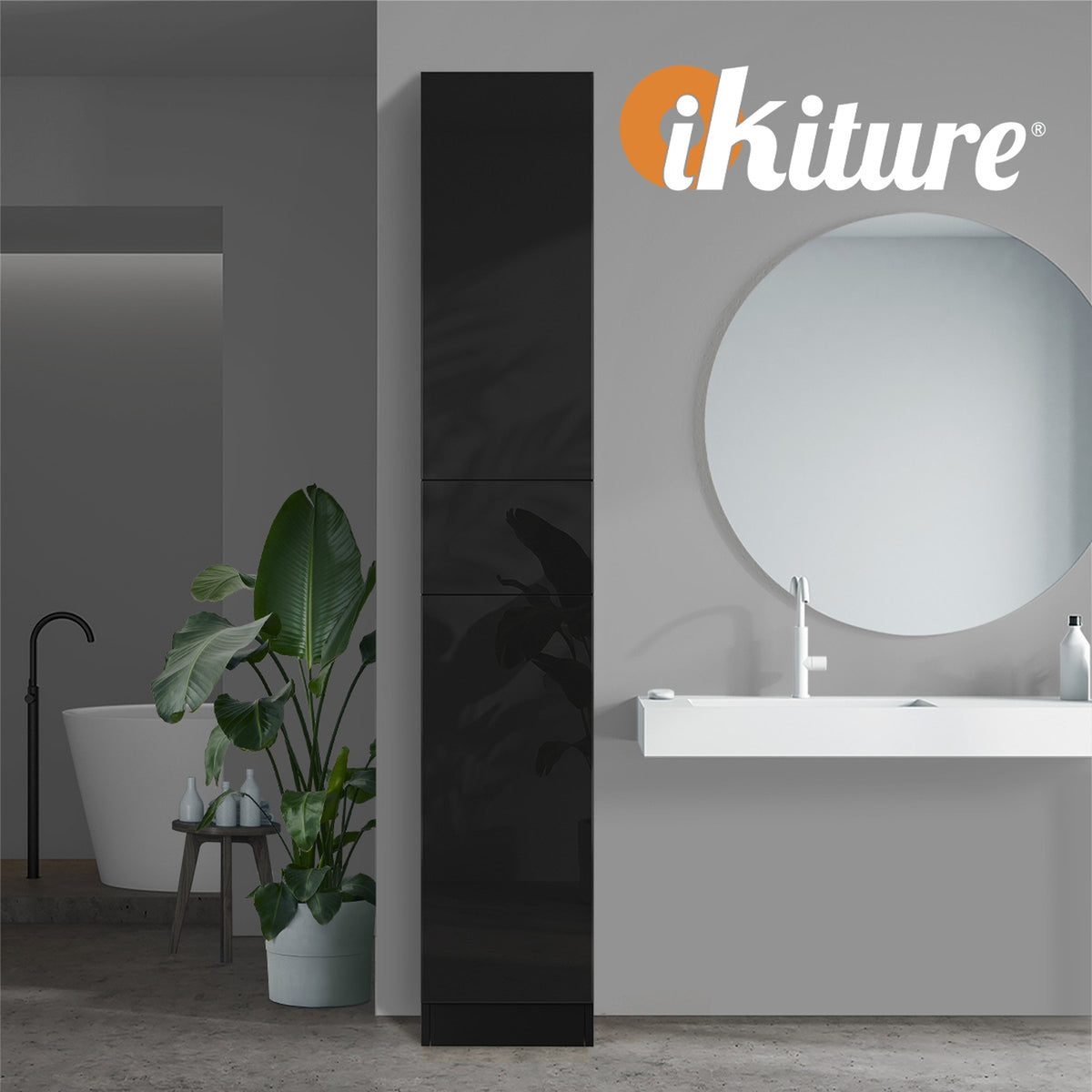 Oikiture Tall Bathroom Cabinet Storage Laundry Slim Toilet Floor Cupboard Black - Sunyee