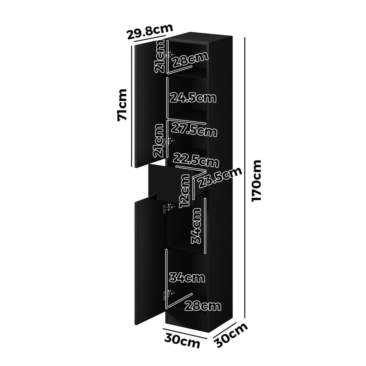 Oikiture Tall Bathroom Cabinet Storage Laundry Slim Toilet Floor Cupboard Black - Sunyee