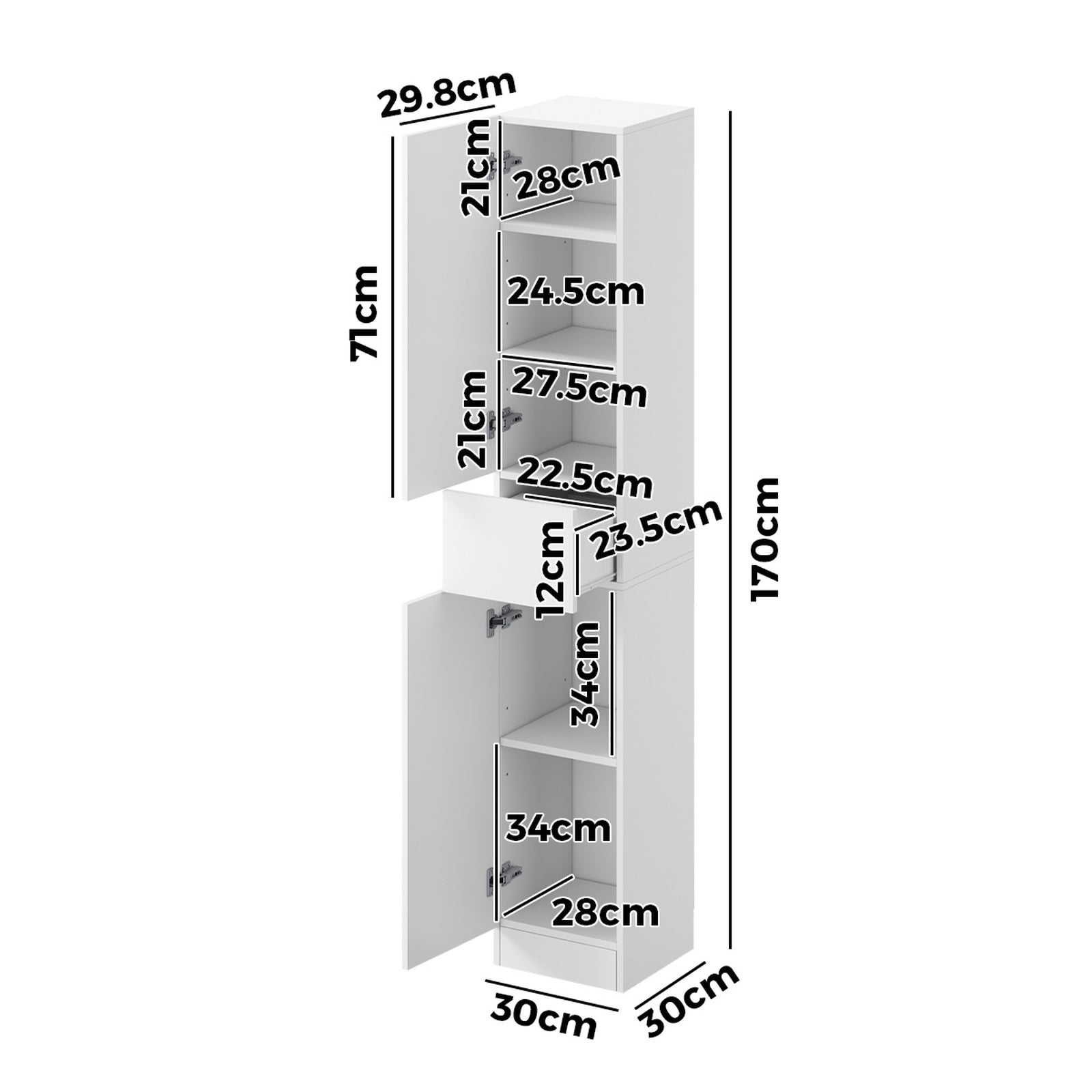 Oikiture Tall Bathroom Cabinet Storage Laundry Slim Toilet Floor Cupboard White - Sunyee