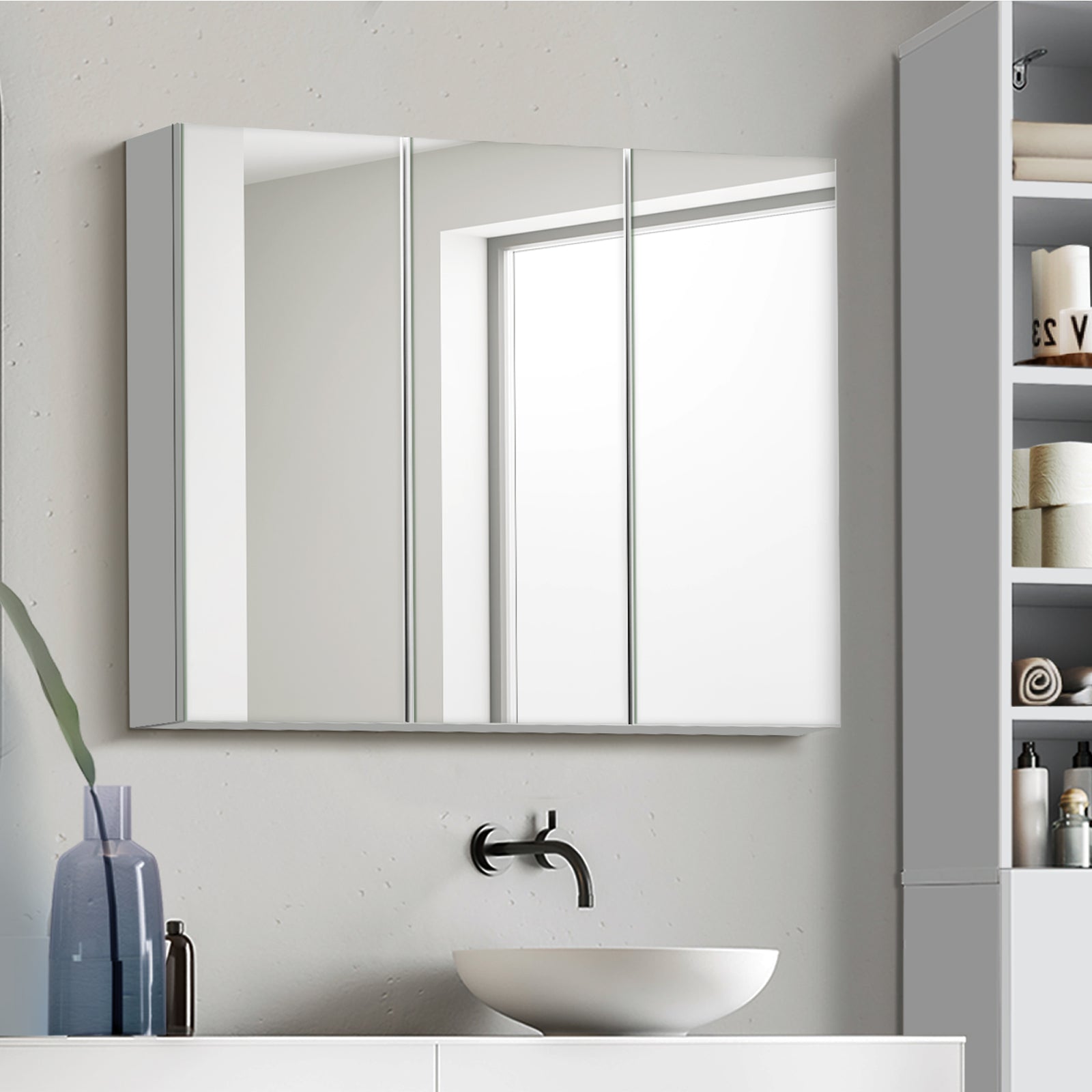 Welba Bathroom Mirror Vanity Medicine Wall Storage White 900mm