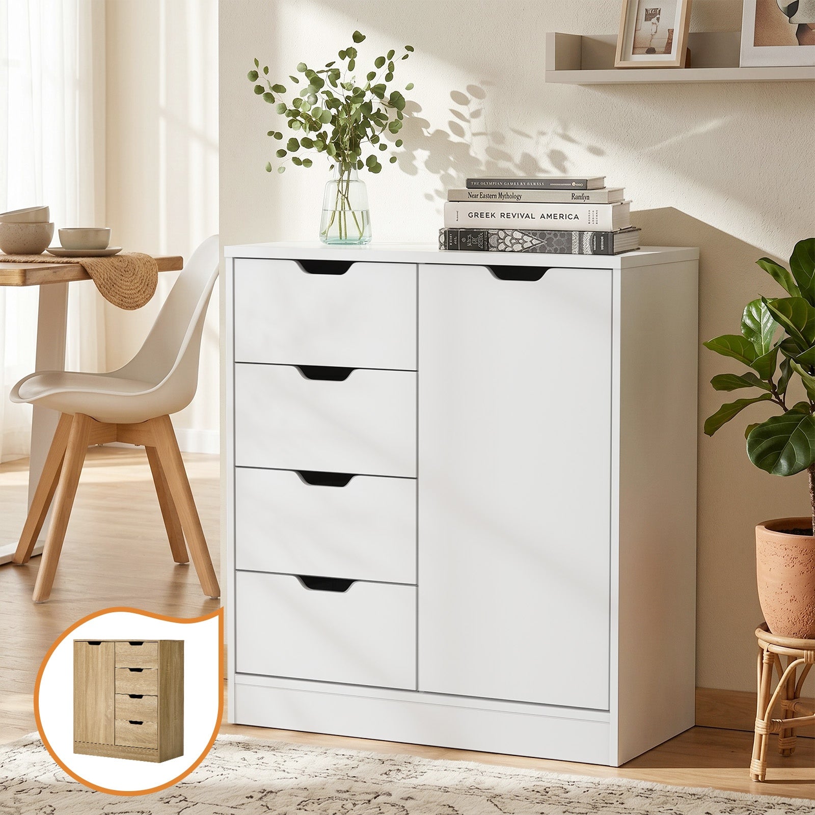 Oikiture Storage Cabinet Bathroom Buffet 4 Drawer Freestanding Cupboard
