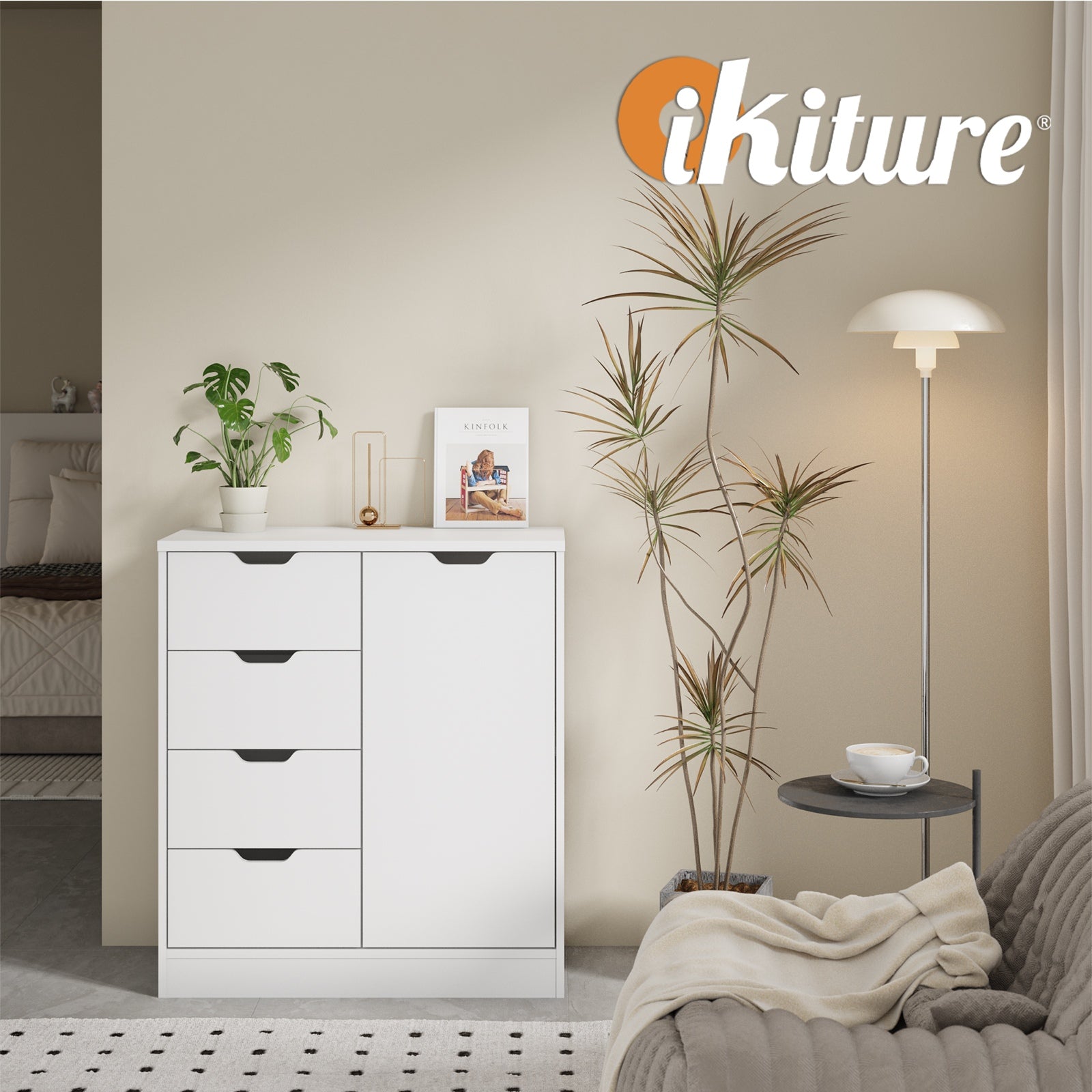 Oikiture Storage Cabinet Bathroom Buffet 4 Drawer Freestanding Cupboard