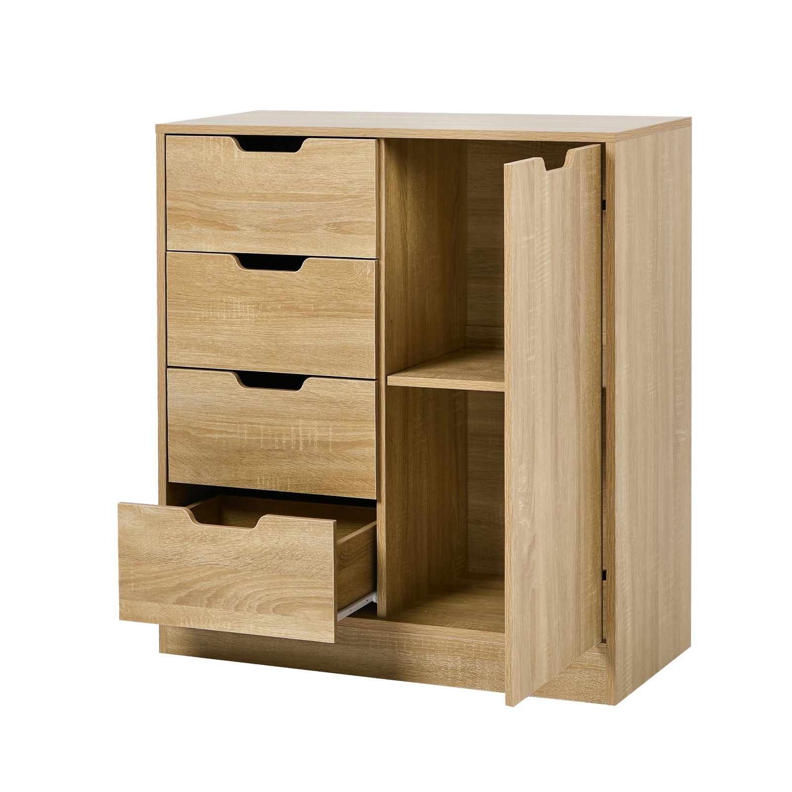 Oikiture Storage Cabinet Bathroom Buffet 4 Drawer Freestanding Cupboard Natural