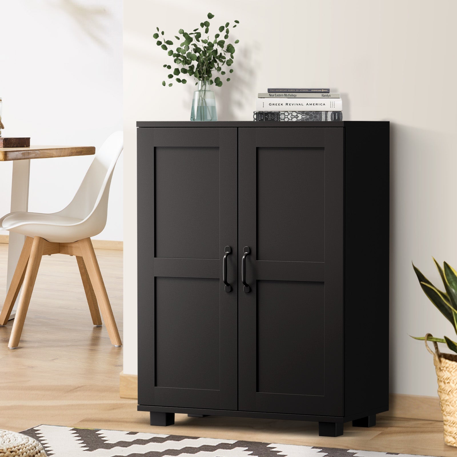 Oikiture Storage Cabinet Bathroom Buffet Sideboard 2 Door Cupboard Black - Sunyee