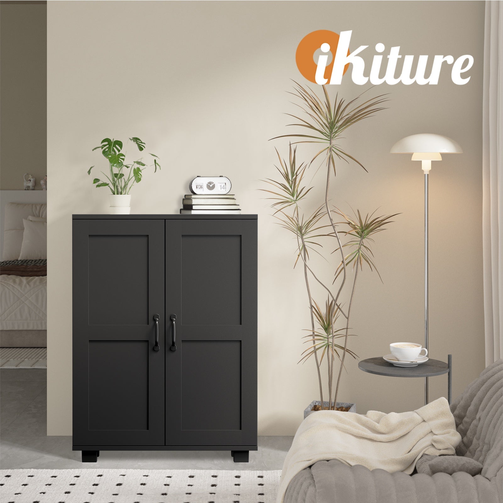 Oikiture Storage Cabinet Bathroom Buffet Sideboard 2 Door Cupboard Black - Sunyee