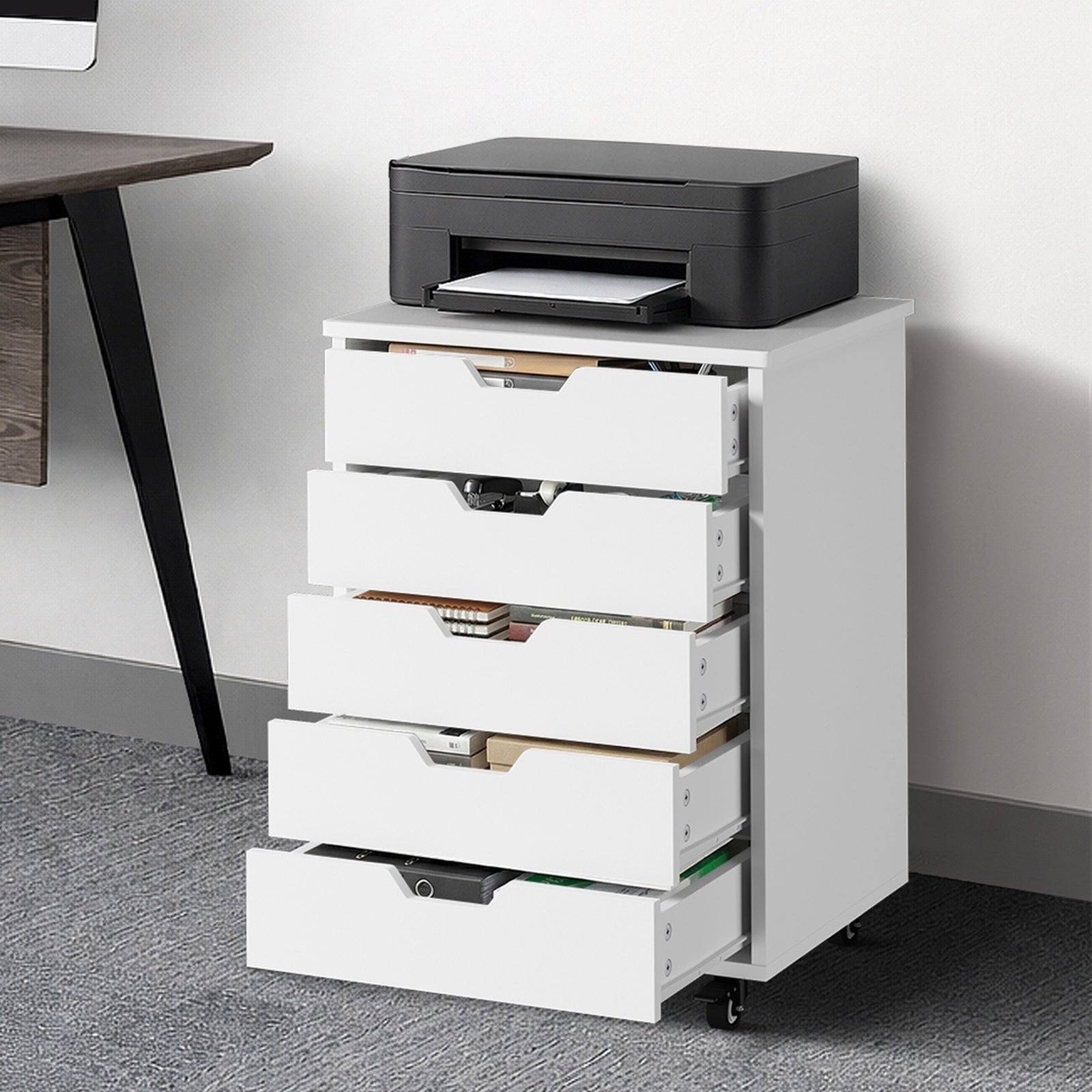 Oikiture 5 Drawer Mobile Filing Cabinet Storage Cabinet Home Office - Sunyee