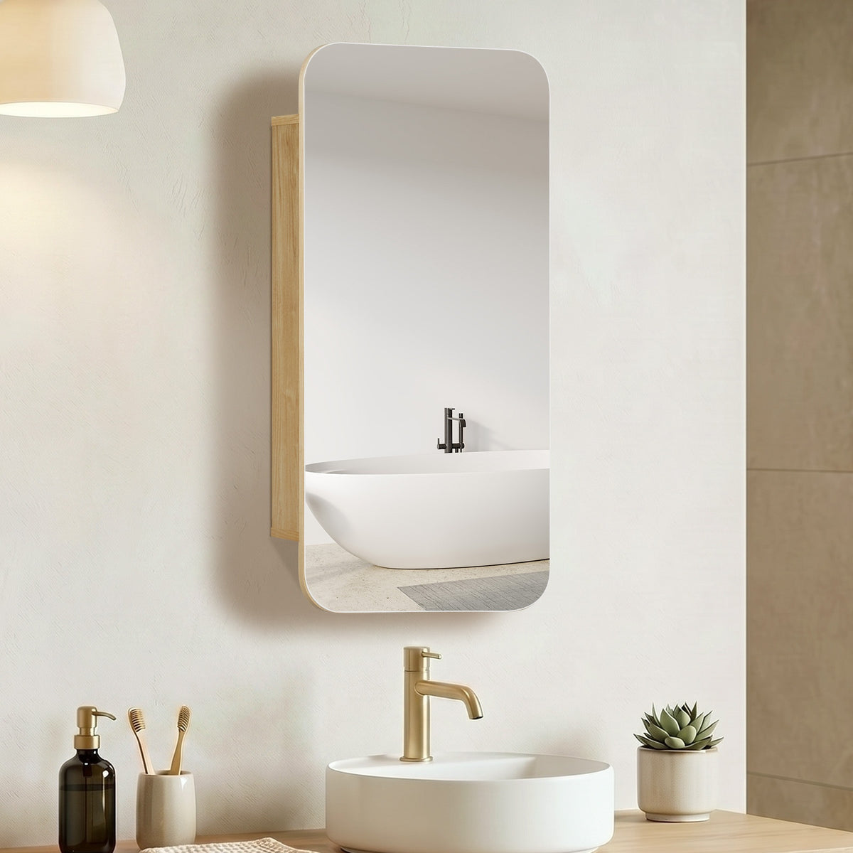 Welba Bathroom Mirror Cabinet Organiser 3-Tier Adjustable Shelves Natural