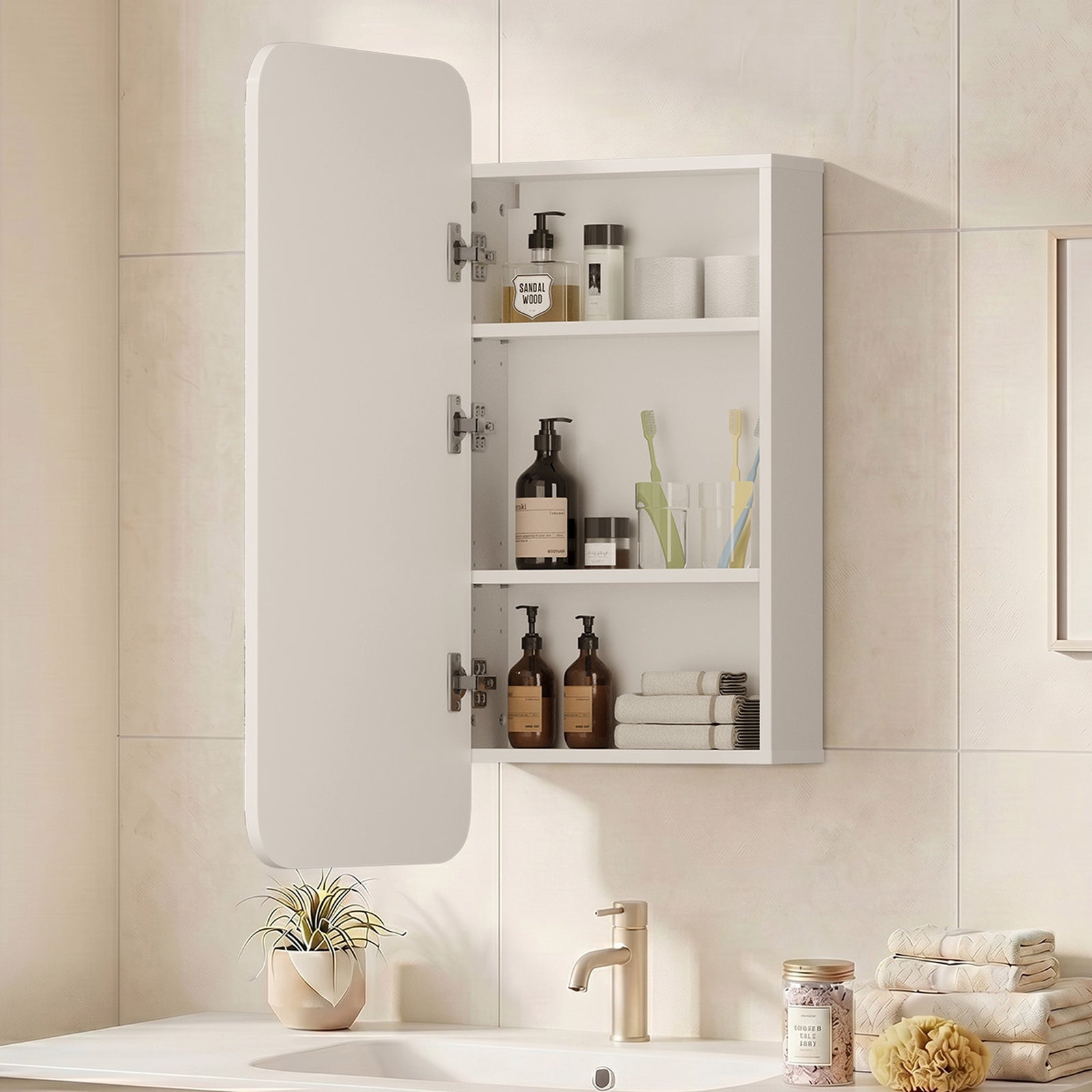 Welba Bathroom Mirror Cabinet Organiser 3-Tier Adjustable Shelves White