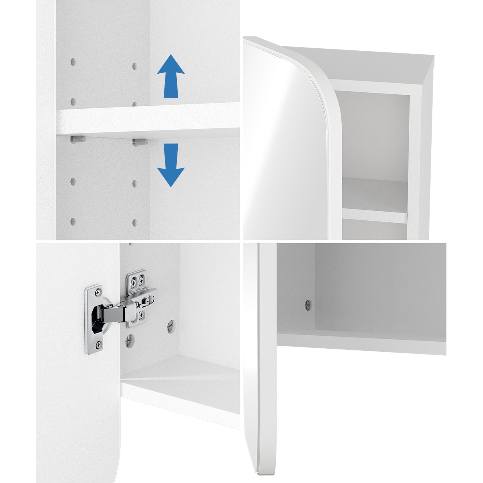 Welba Bathroom Mirror Cabinet Organiser 3-Tier Adjustable Shelves White