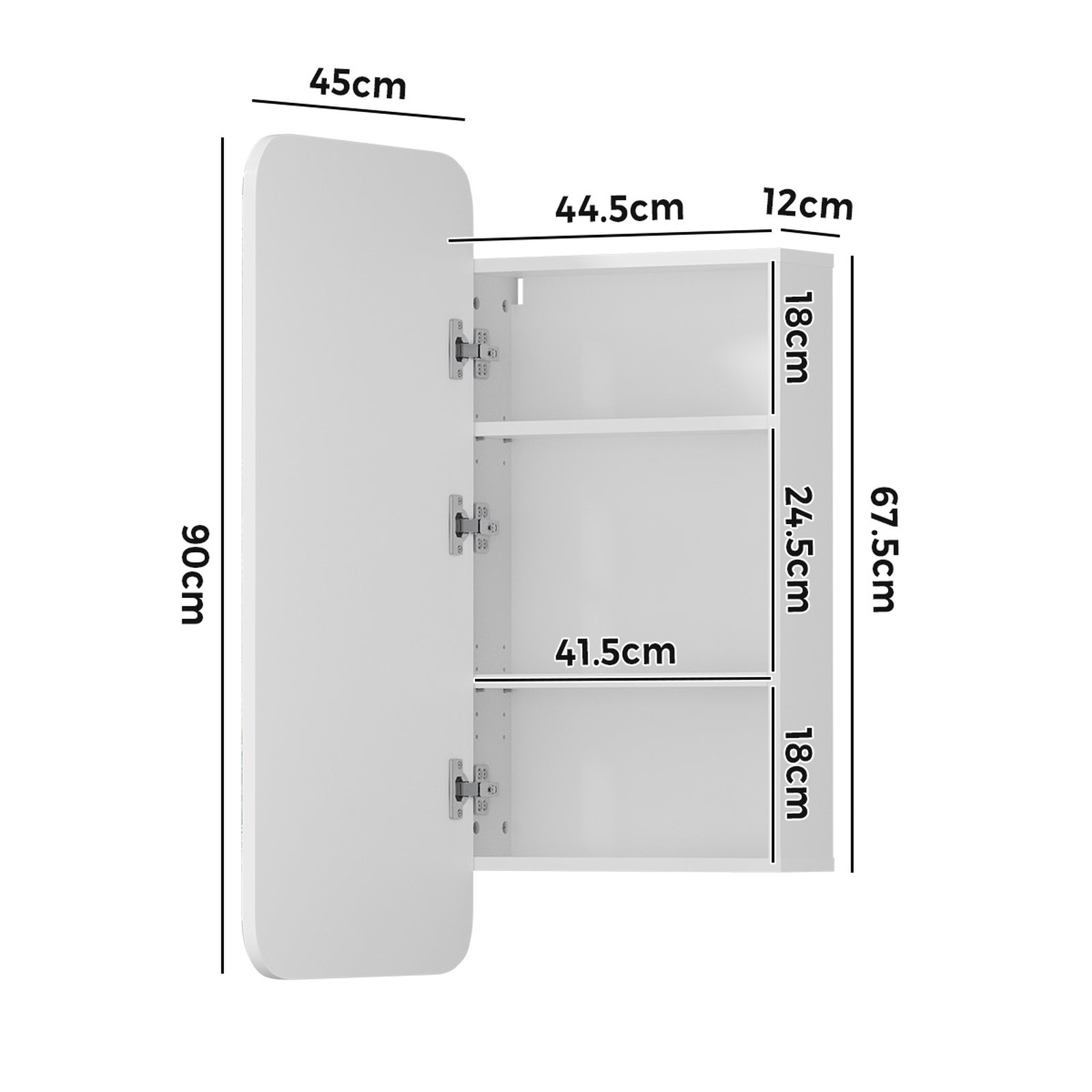 Welba Bathroom Mirror Cabinet Organiser 3-Tier Adjustable Shelves White