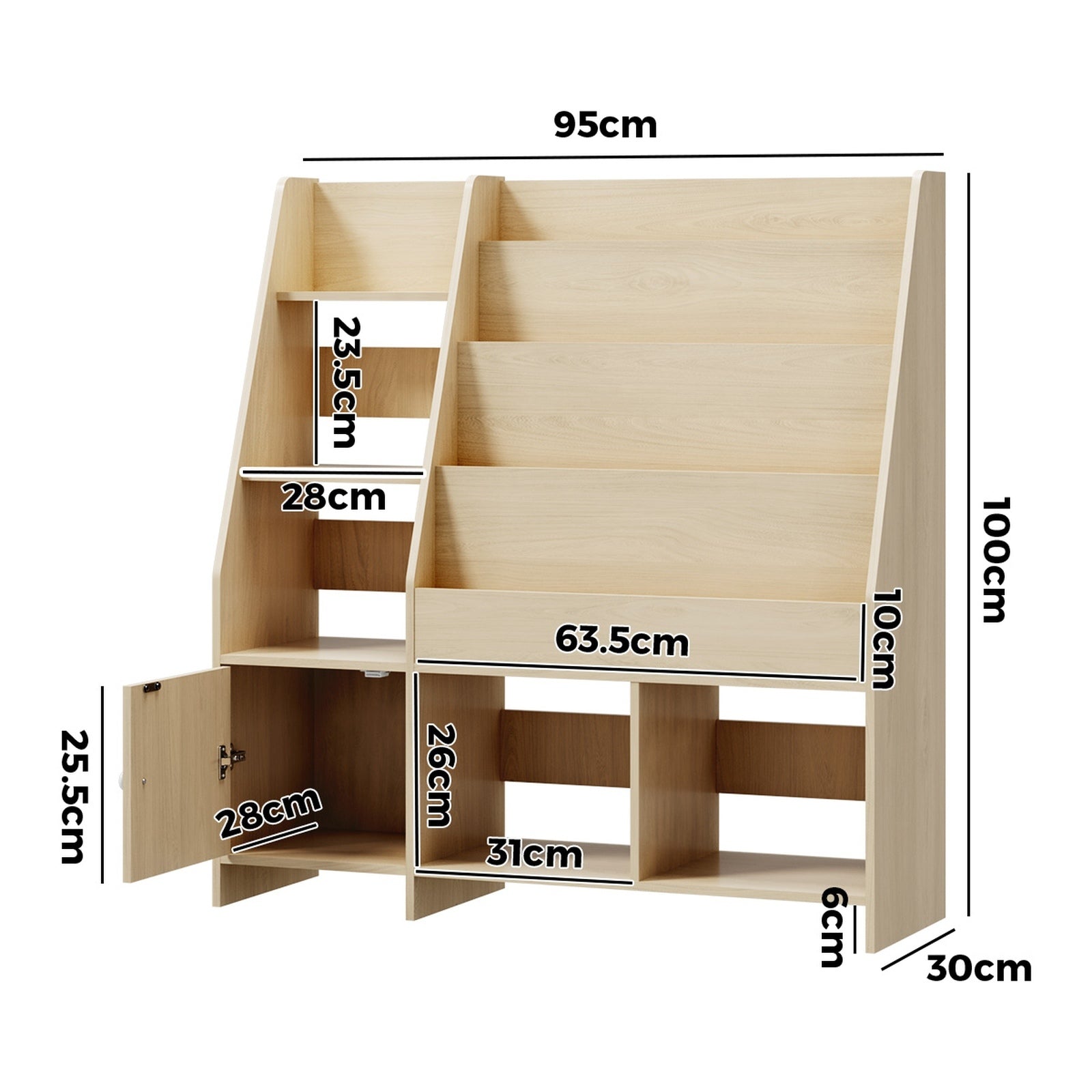 Oikiture Kids Bookshelf Organiser Toddler Toys Storage Magazine Rack Natural