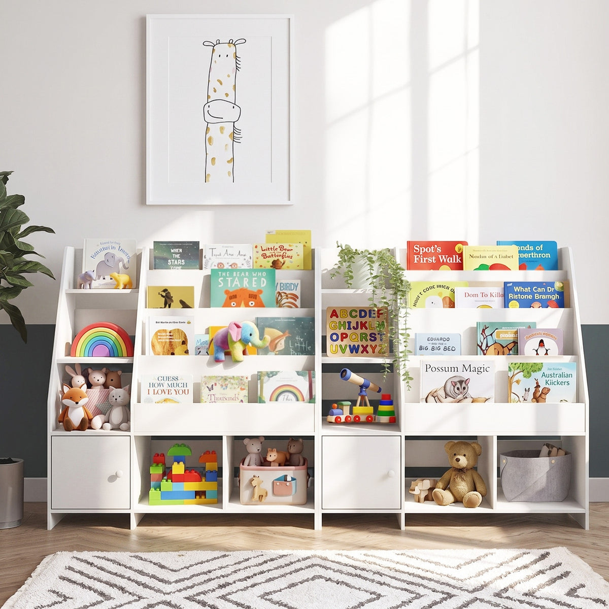 Oikiture Kids Bookshelf Organiser Toddler Toys Storage Magazine Rack White